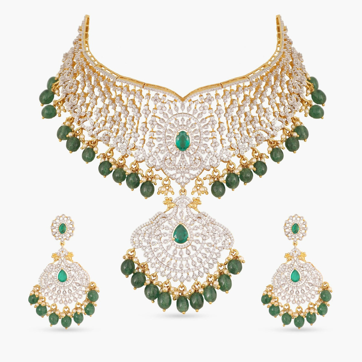 Bahaar Grand CZ Silver Necklace Set