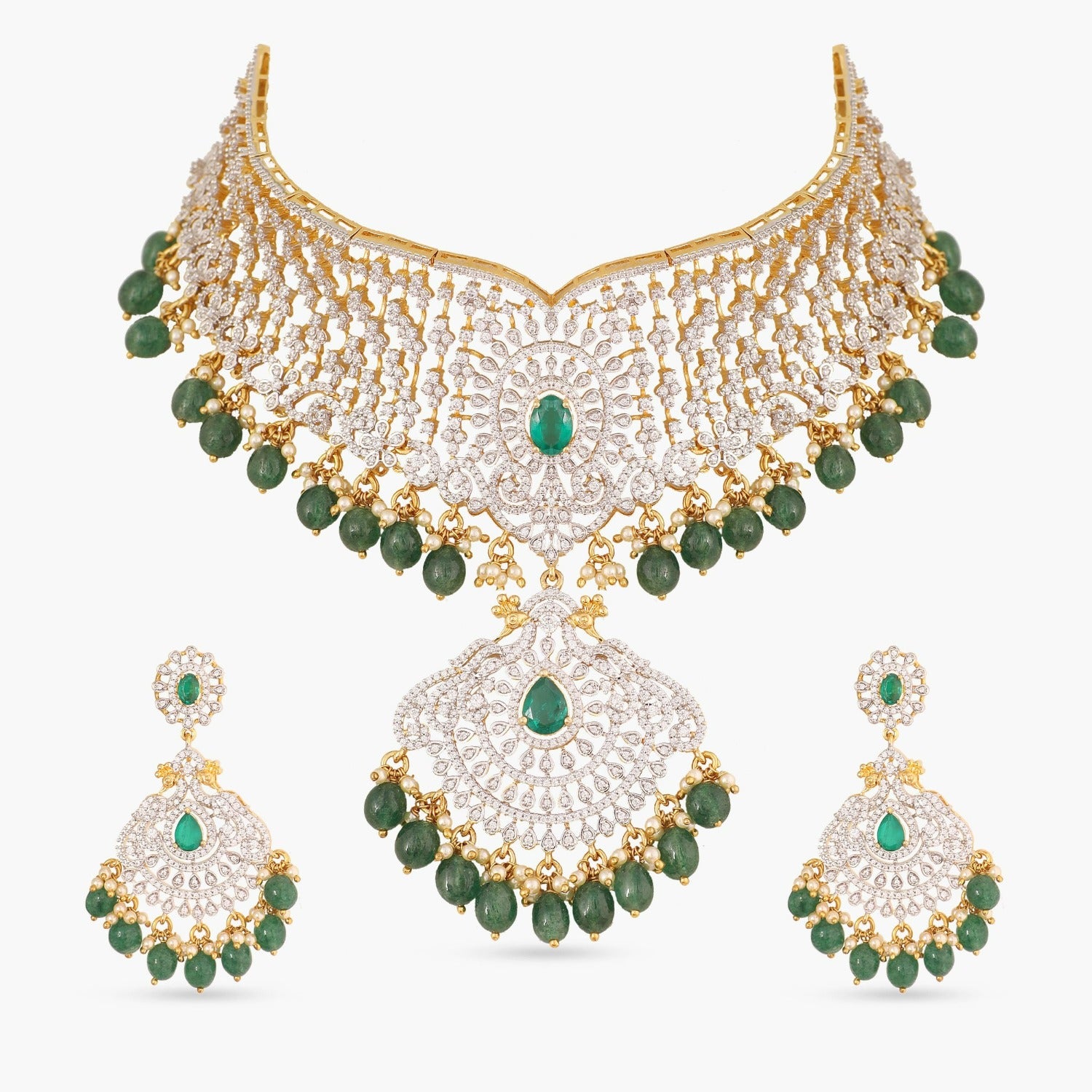 Garland Style Monalisa Stones Choker Necklace Set With Small Ear Studs  Online NL24560