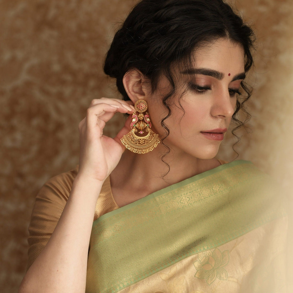 Earrings Mura Kempu Jadau Silver Chandbali Earrings