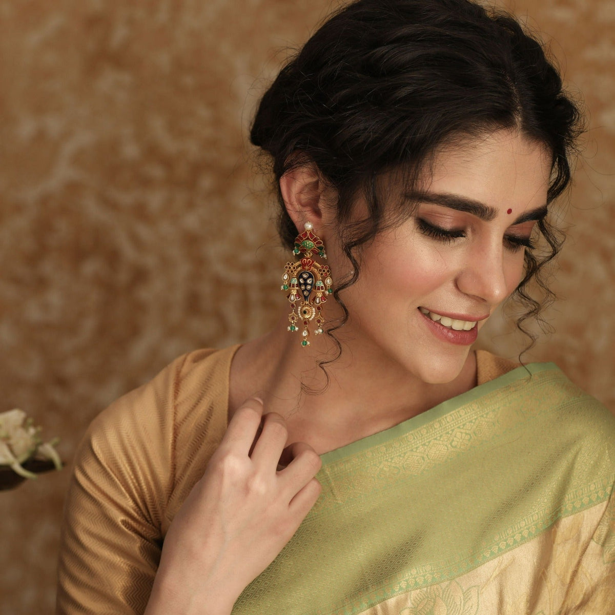 Earrings Akansha Modern Kempu Jadau Statement Drop Earrings