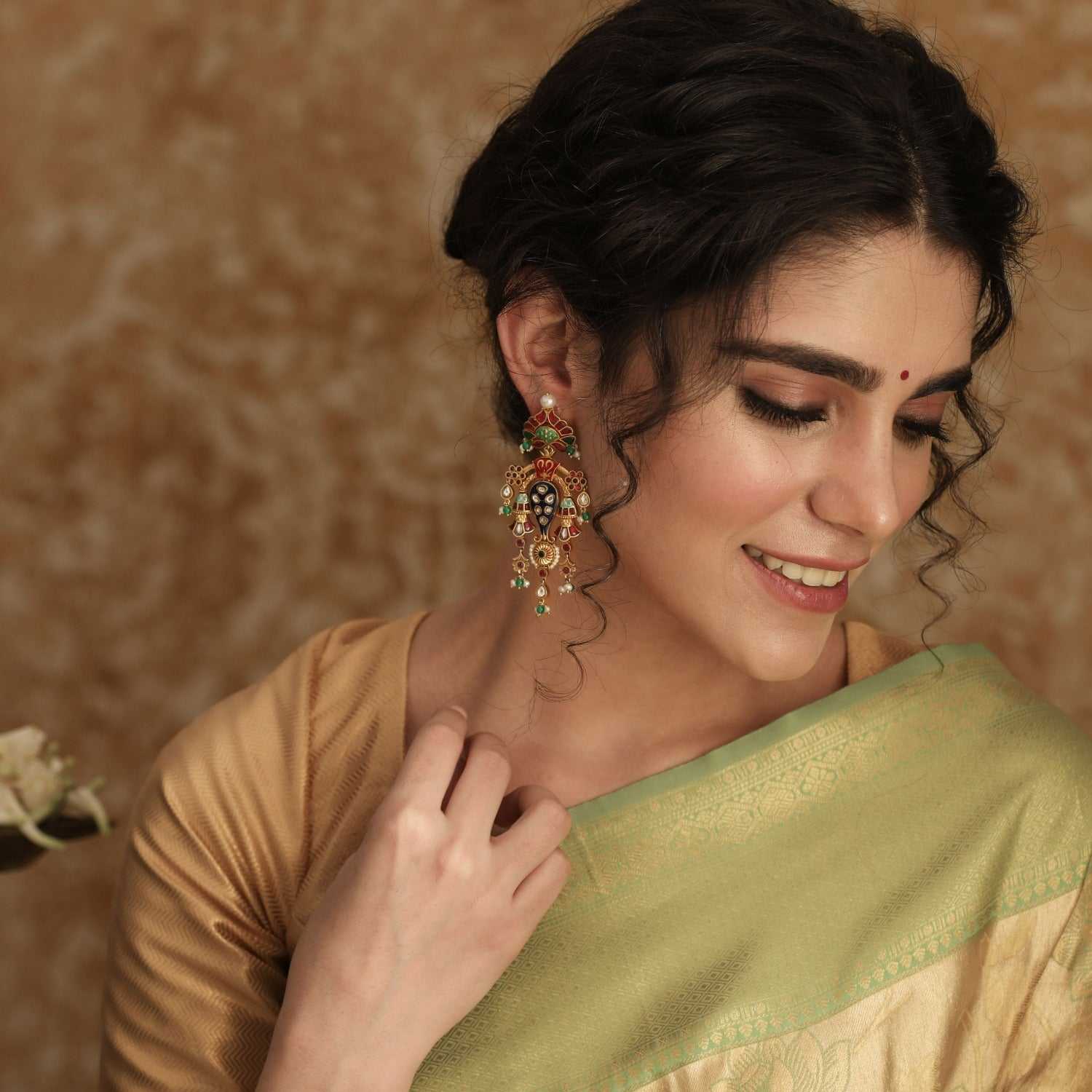 Earrings Akansha Modern Kempu Jadau Statement Drop Earrings
