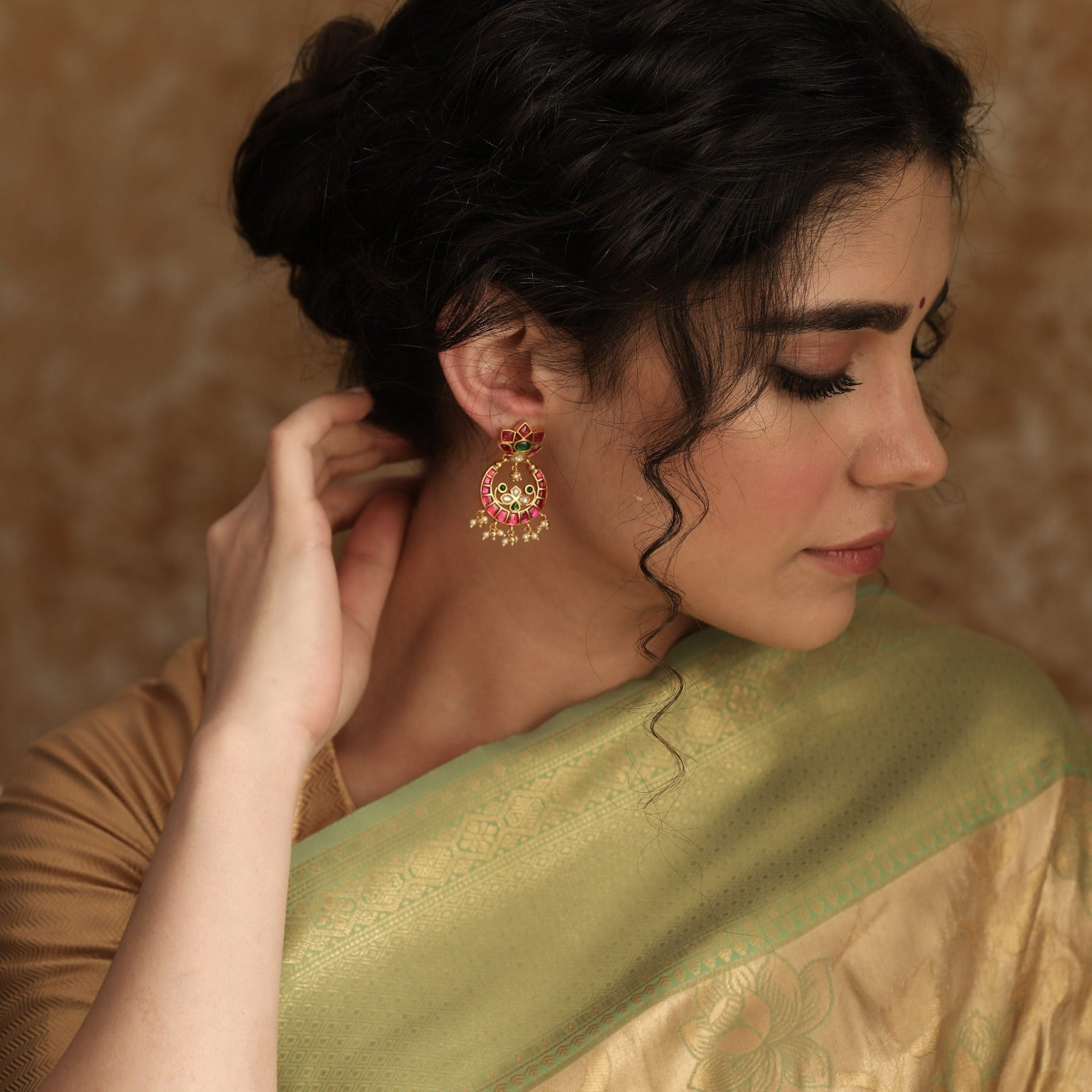 Earrings Pushpa Kempu Jadau Silver Chandbali Earrings