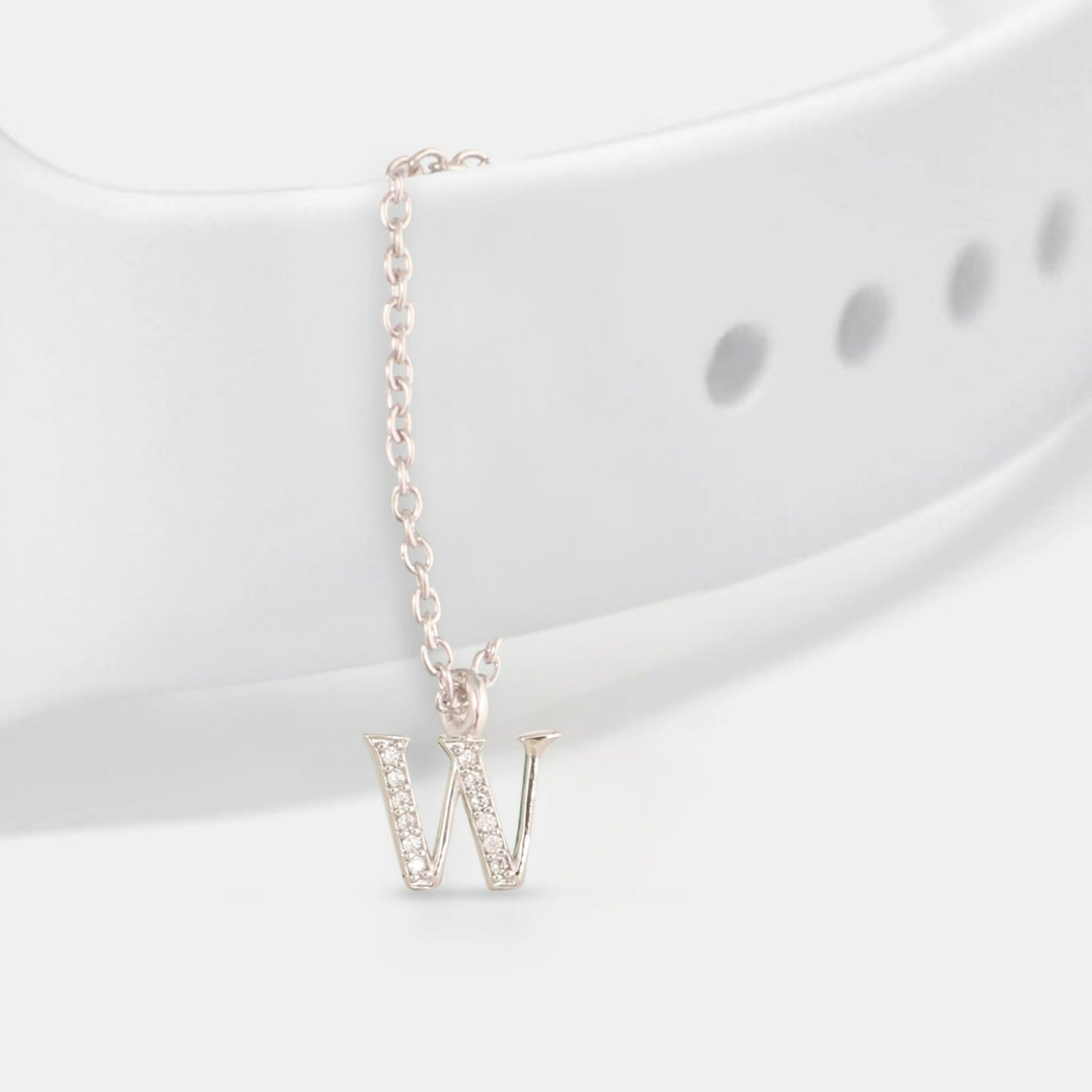 Alphabet CZ White Gold Plated Silver Watch Charm