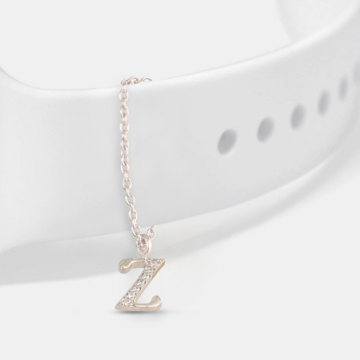 Alphabet CZ White Gold Plated Silver Watch Charm