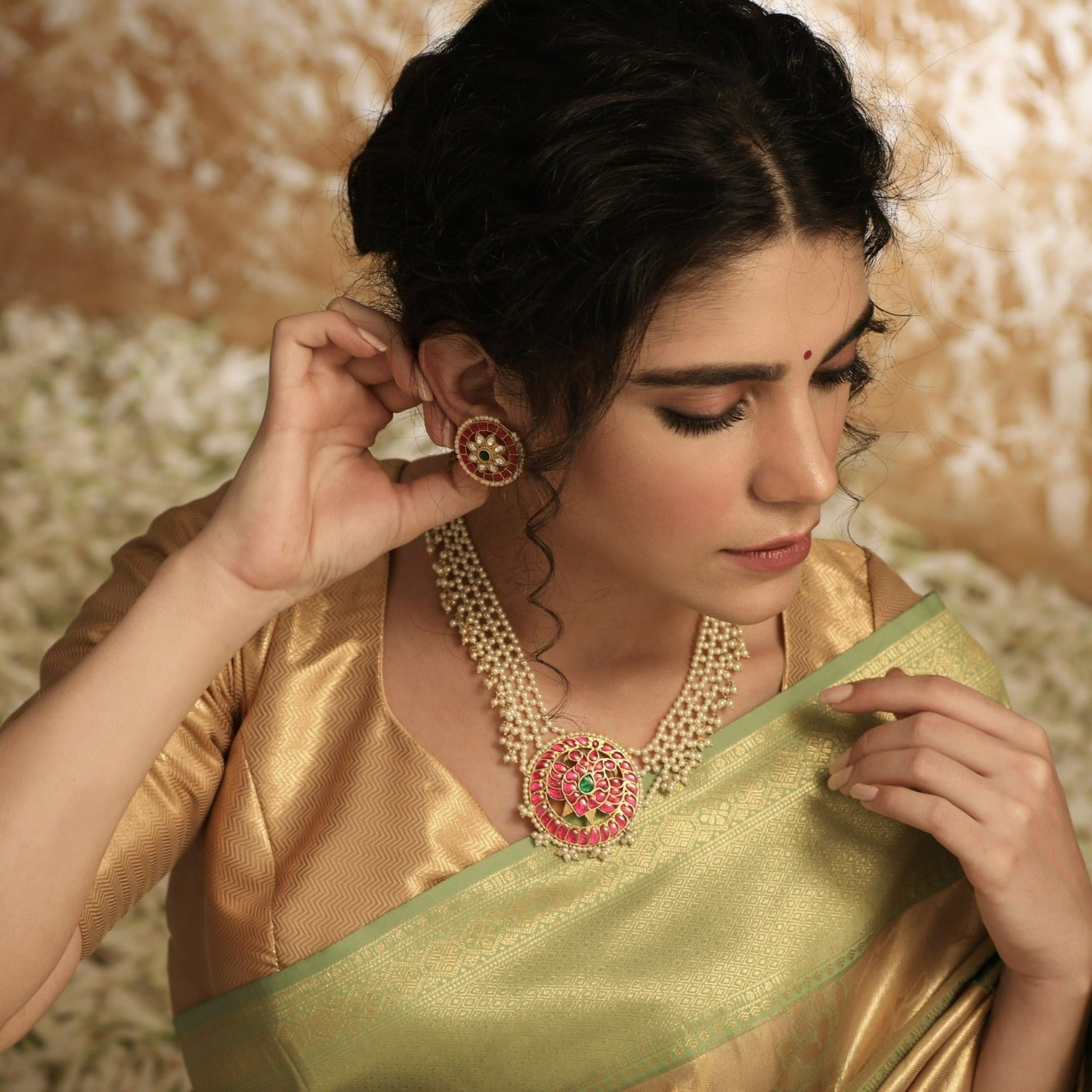 Aasma Kempu Jadau Silver Necklace Set