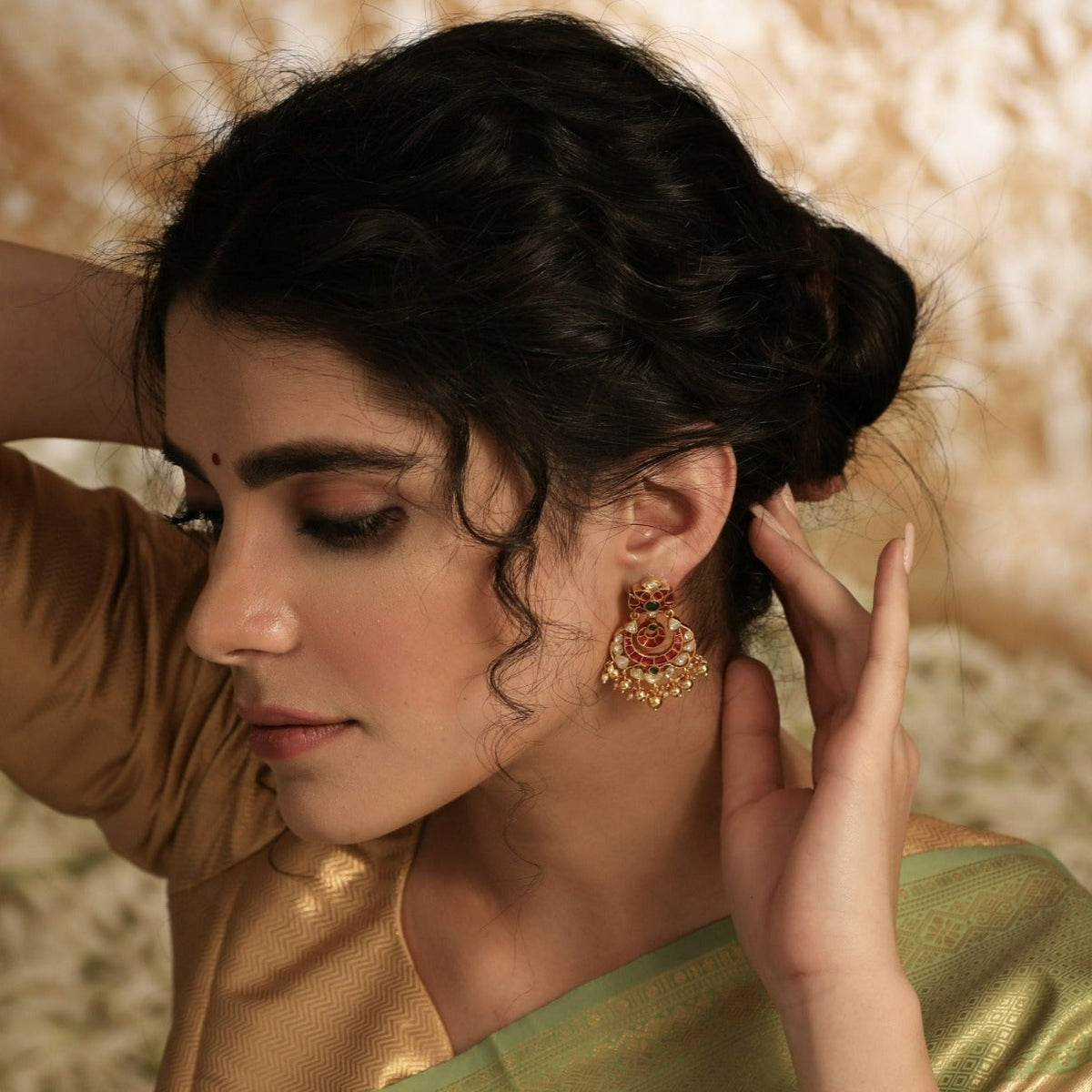 Earrings Vasu Kempu Jadau Silver Chandbali Earrings