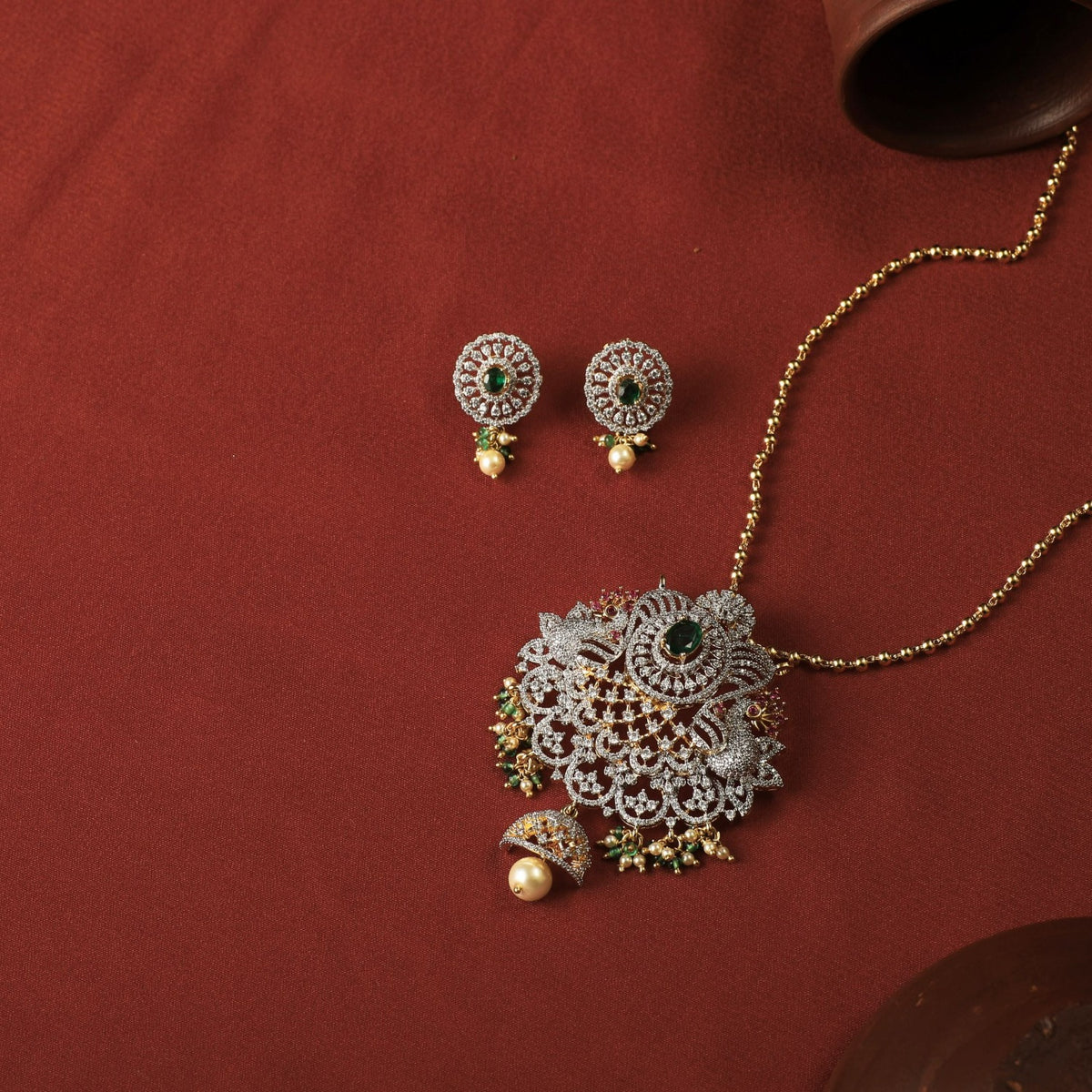 Pendants Malini CZ Silver Pendant Set