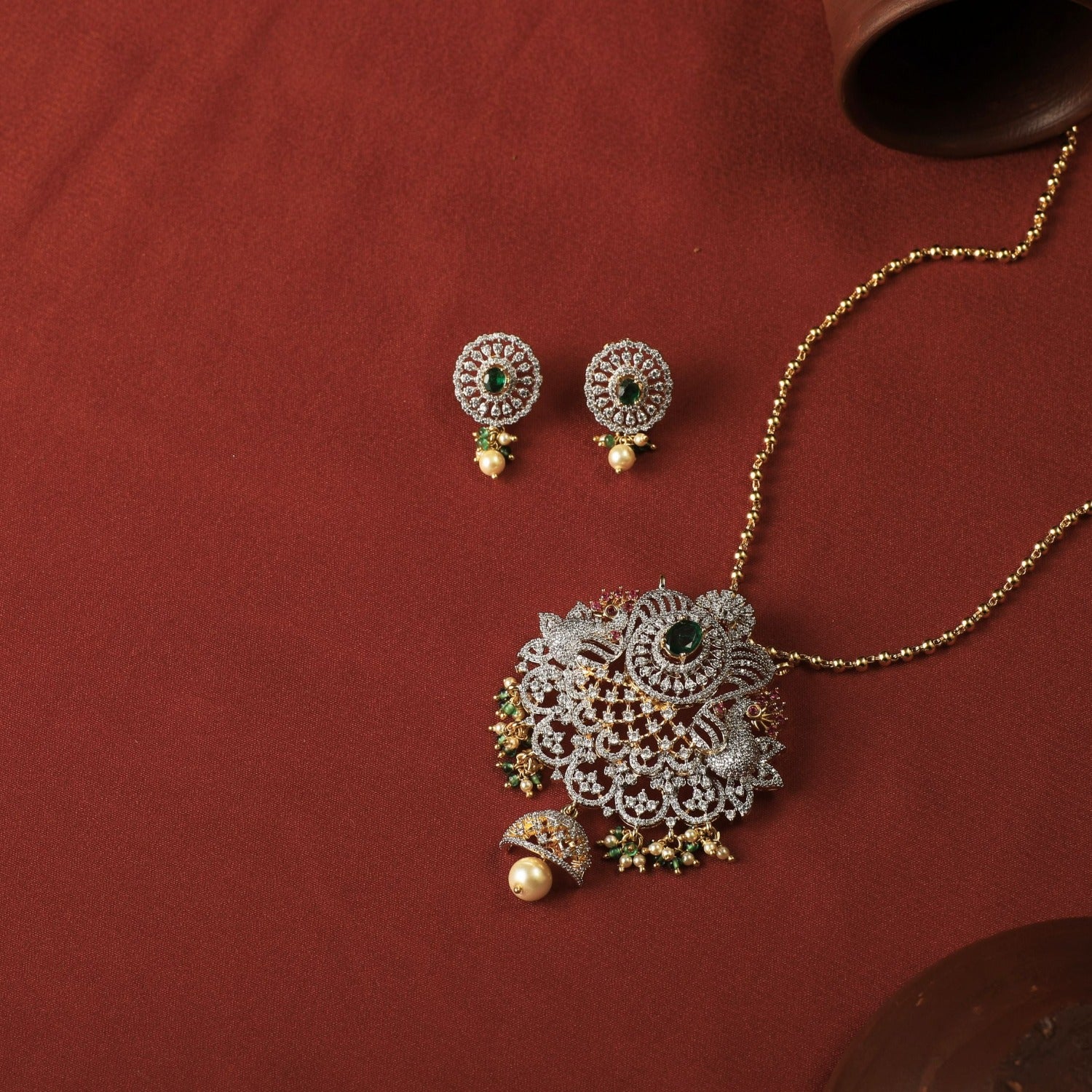 Pendants Malini CZ Silver Pendant Set