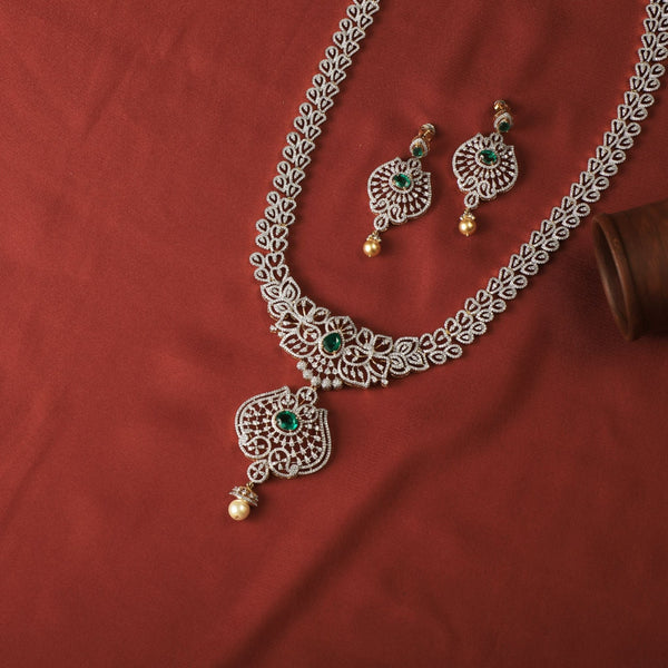 Discover Advaya Grand CZ Silver Long Necklace Set