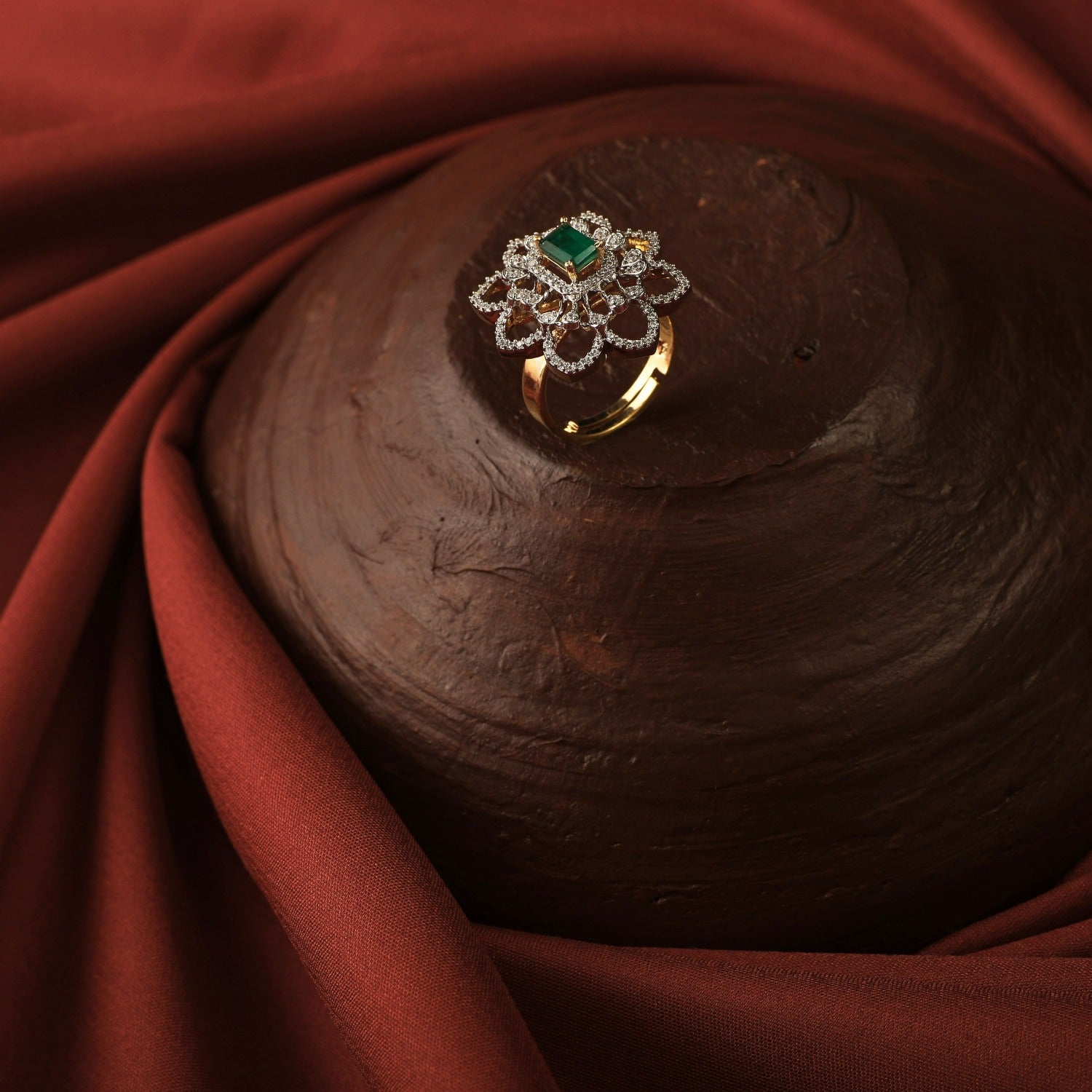 Classic Floral CZ Silver Ring