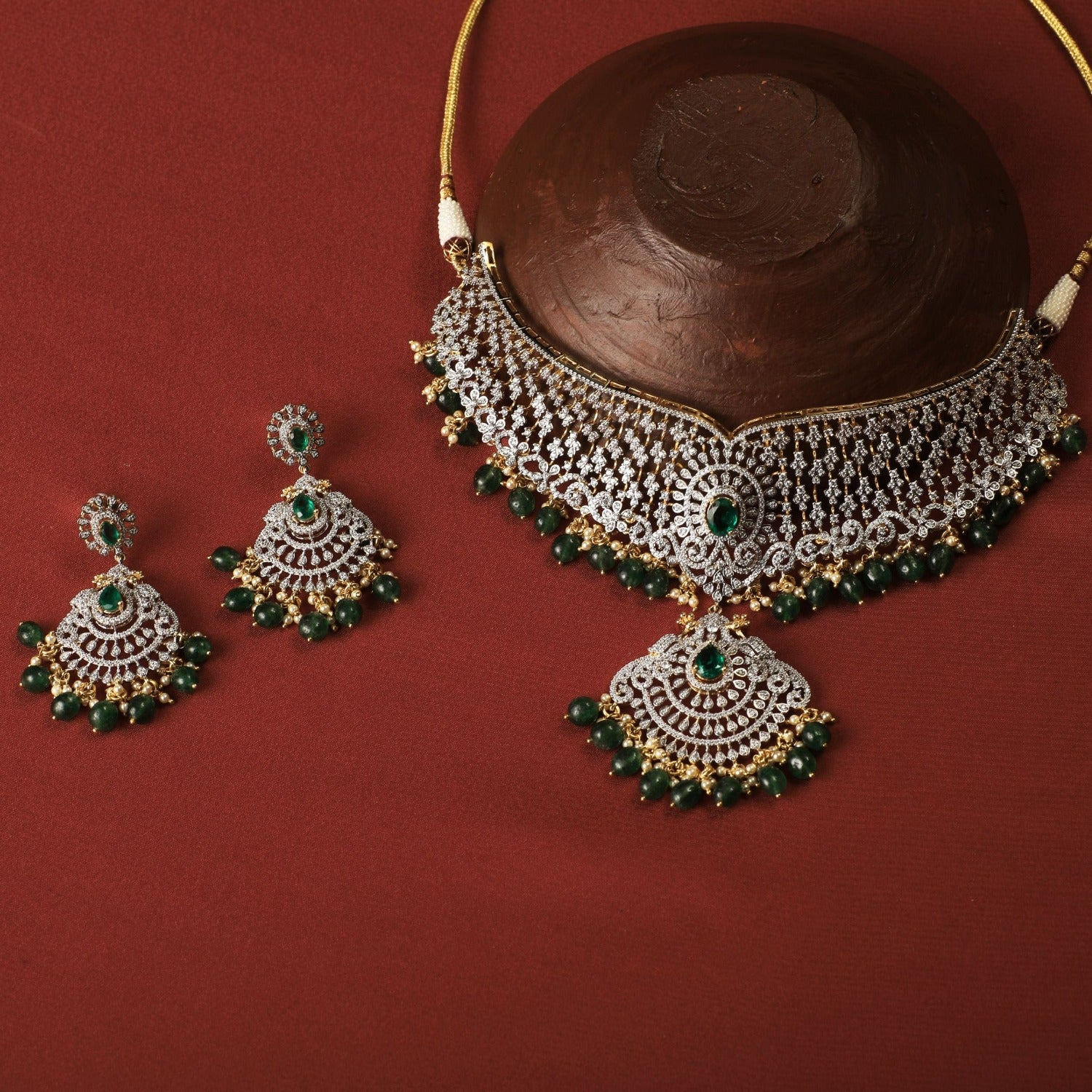 Necklaces Bahaar Grand CZ Silver Choker Set