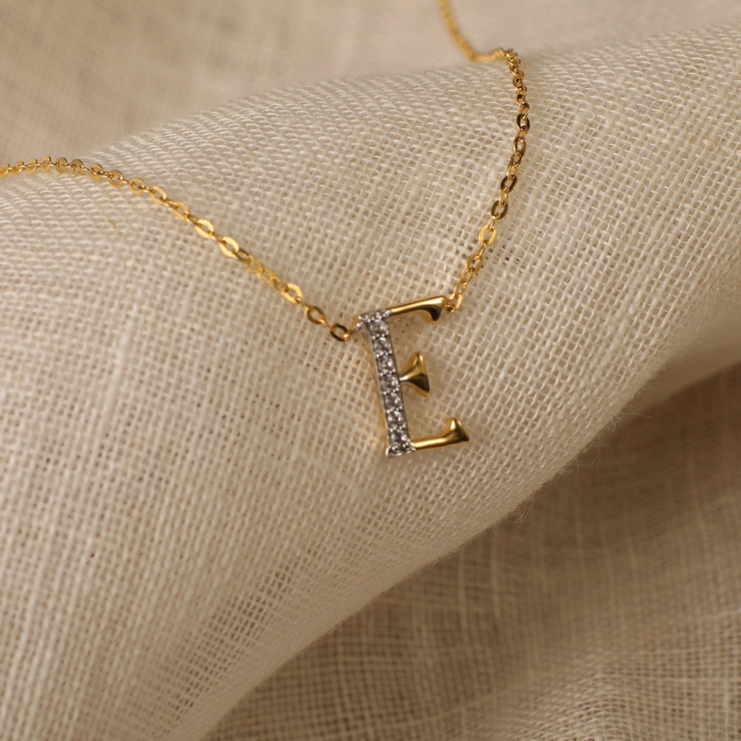 Letter E Alphabet Gold Plated Silver Necklace