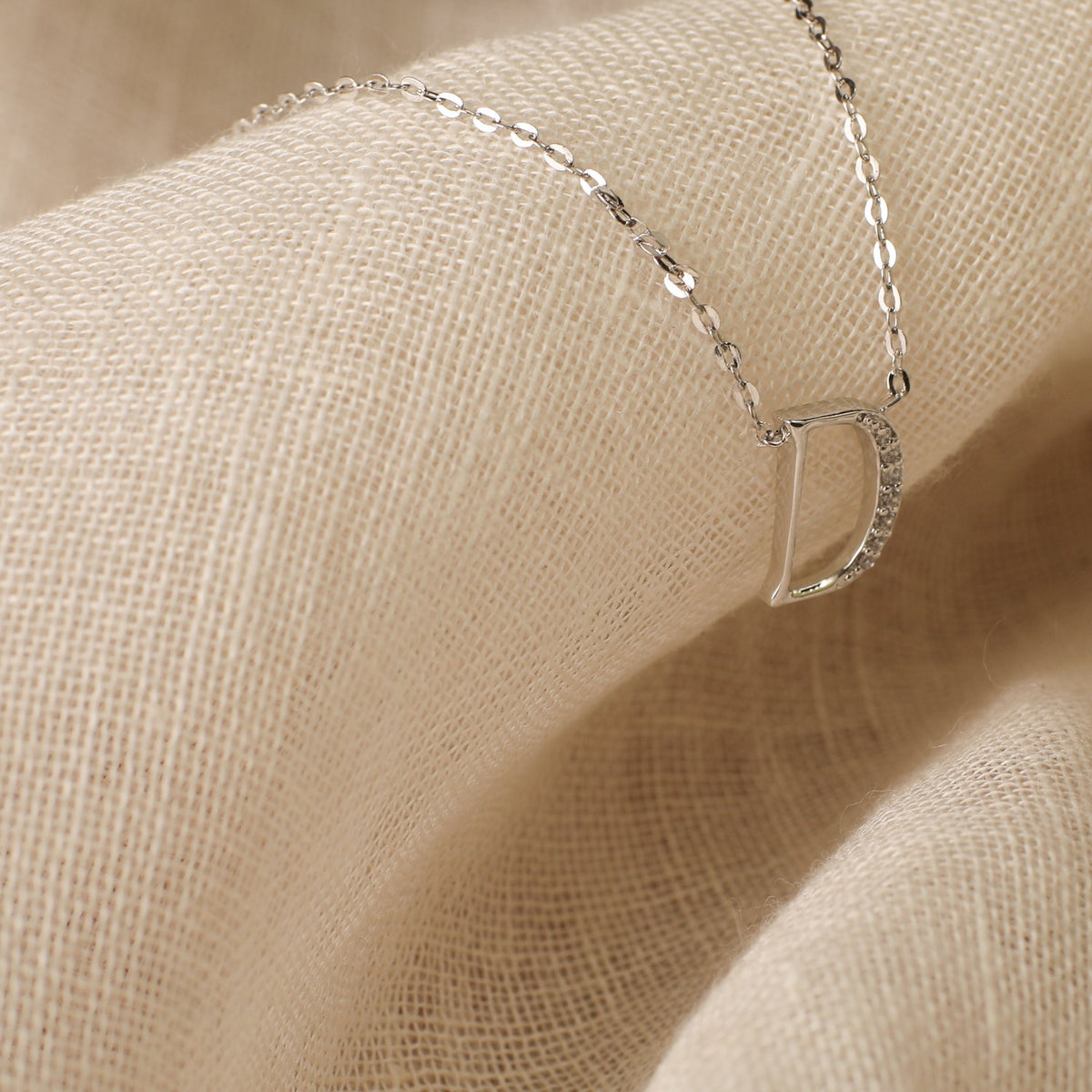 Letter D Alphabet White-Gold Plated Silver Necklace