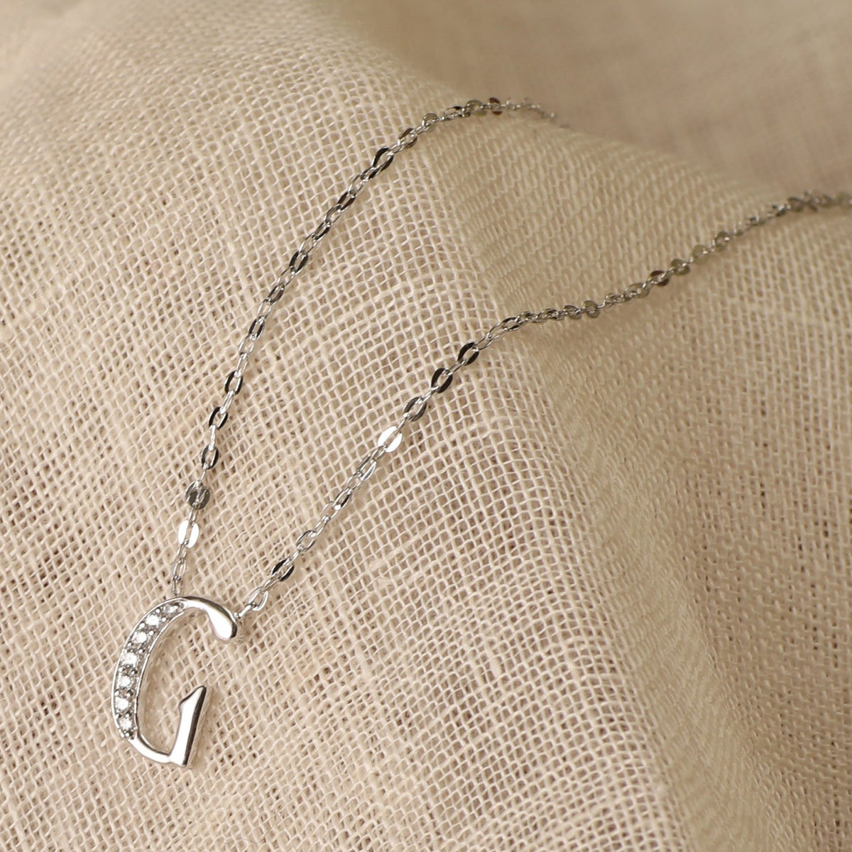 Letter G Alphabet White-Gold Plated Silver Necklace