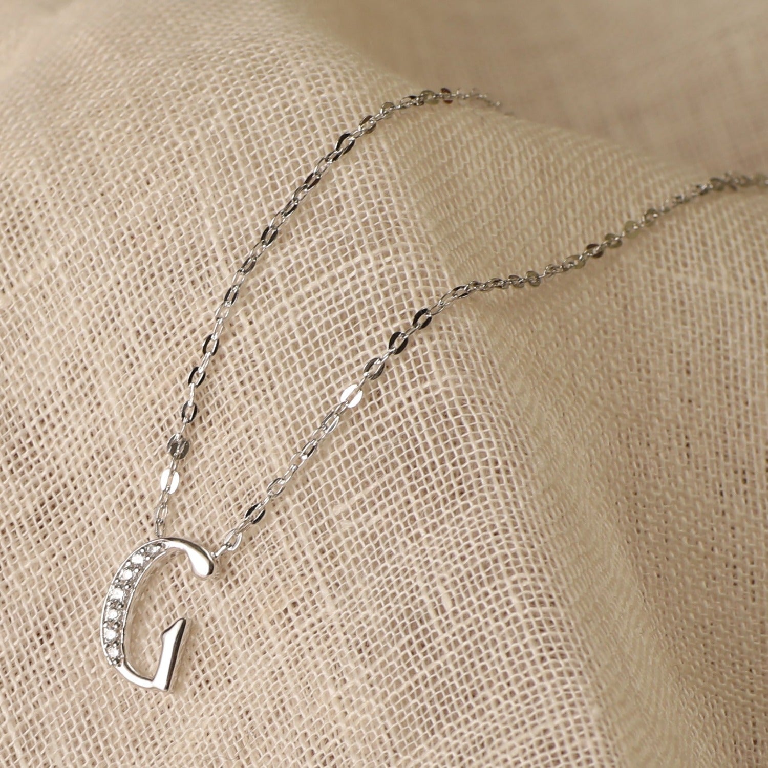 Letter G Alphabet White-Gold Plated Silver Necklace