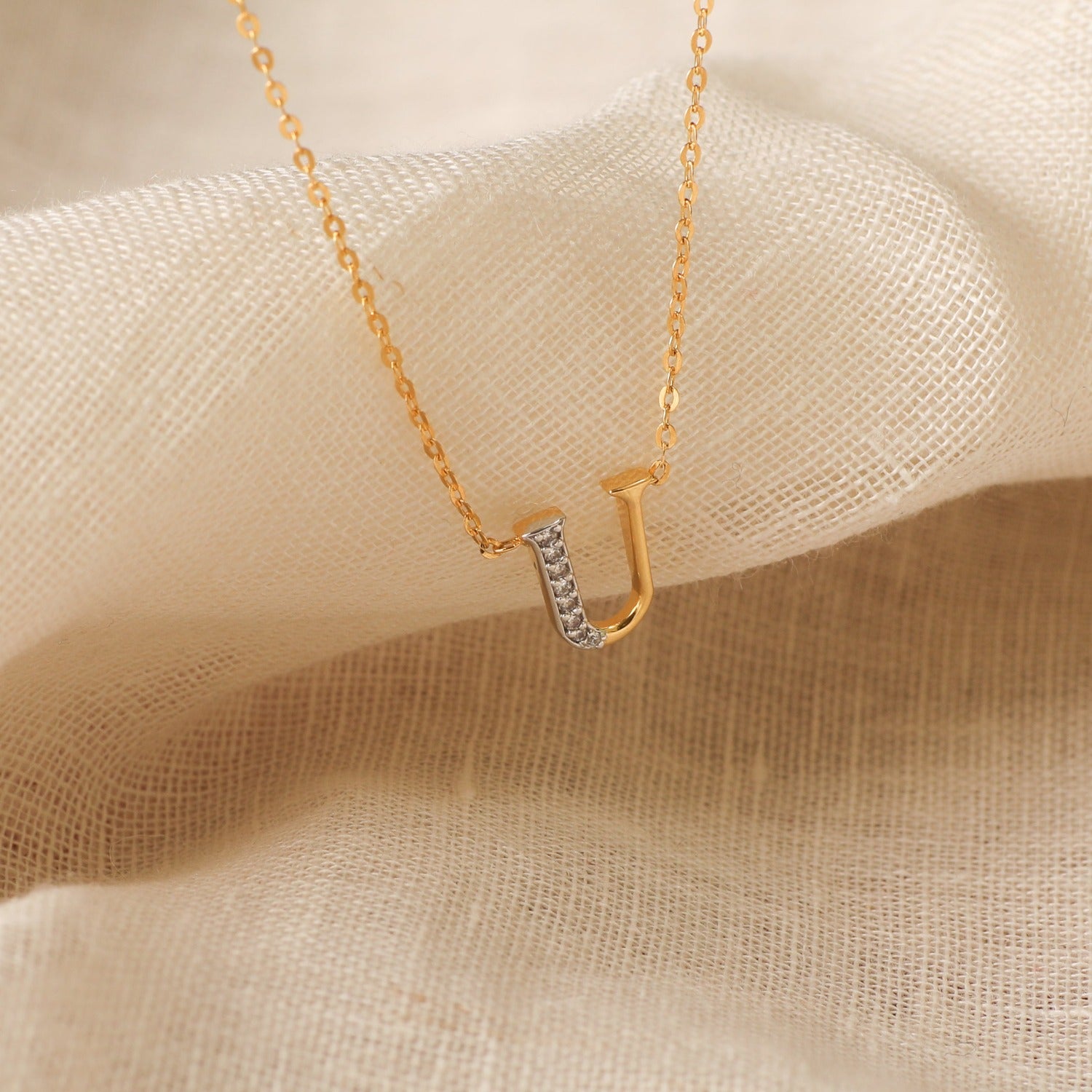 Letter U Alphabet Gold Plated Silver Necklace