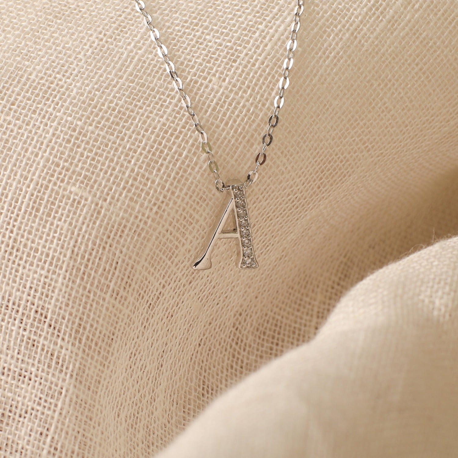 Letter A Alphabet White-Gold Plated Silver Necklace