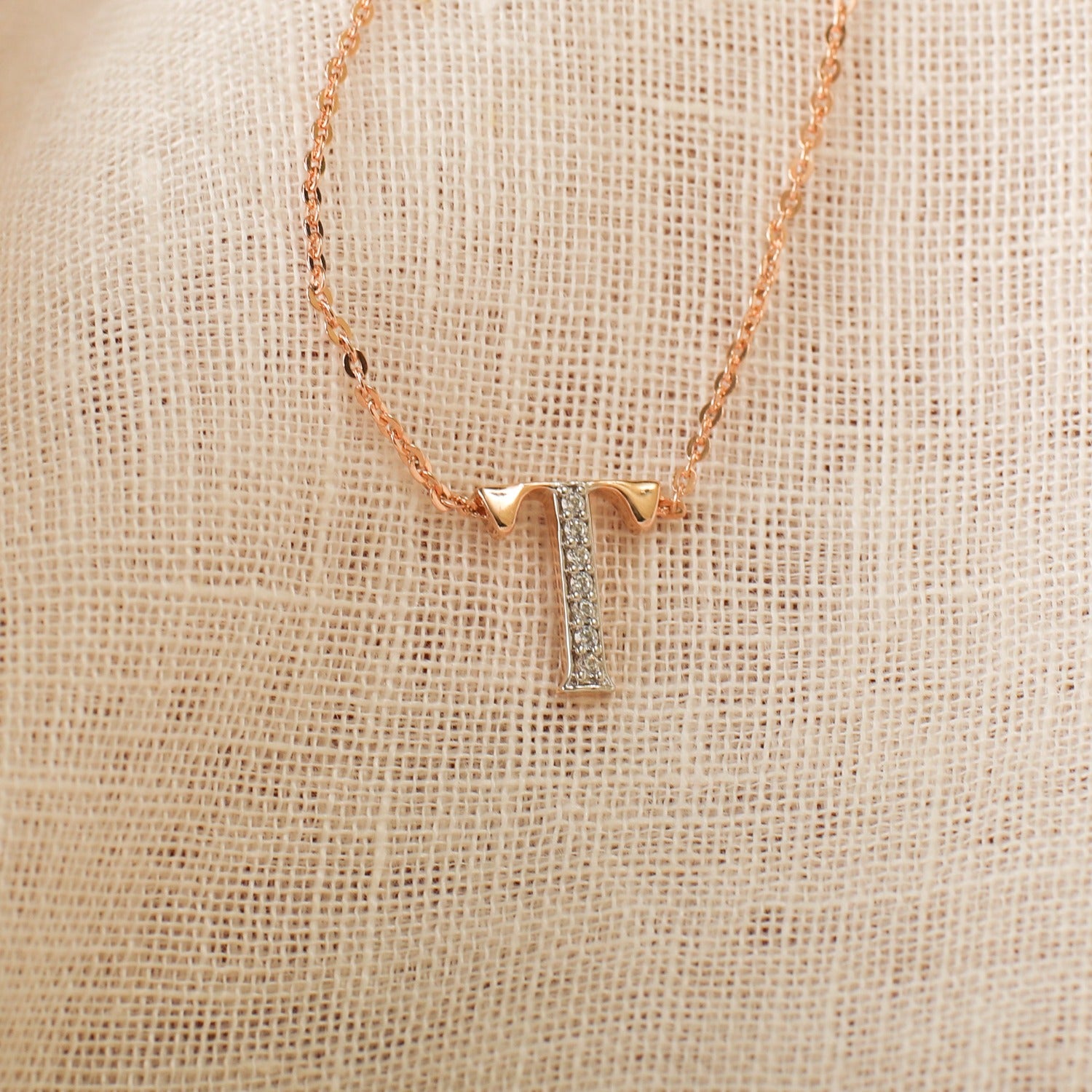 Letter T Alphabet Rose-Gold Plated Silver Necklace