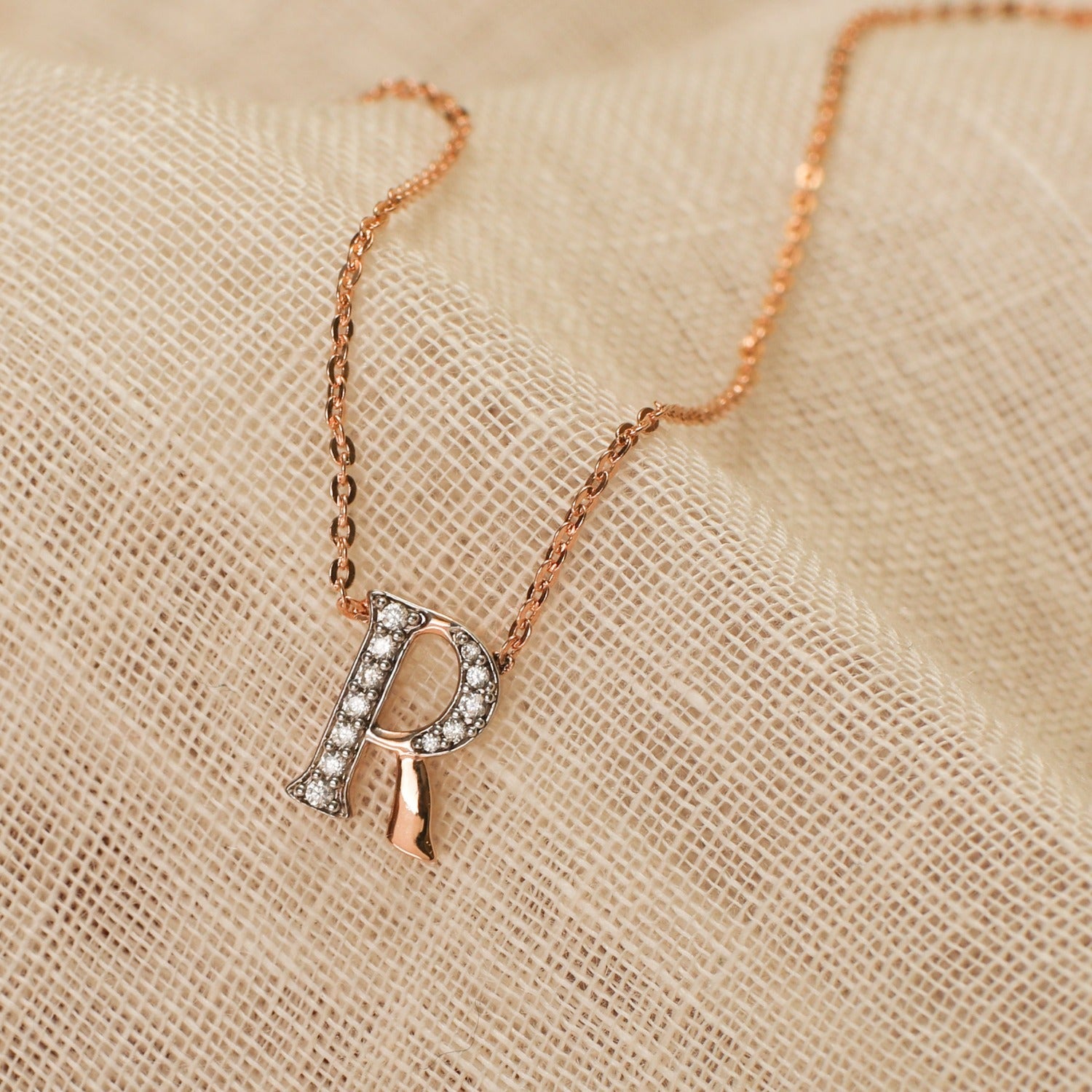 Letter R Alphabet Rose-Gold Plated Silver Necklace