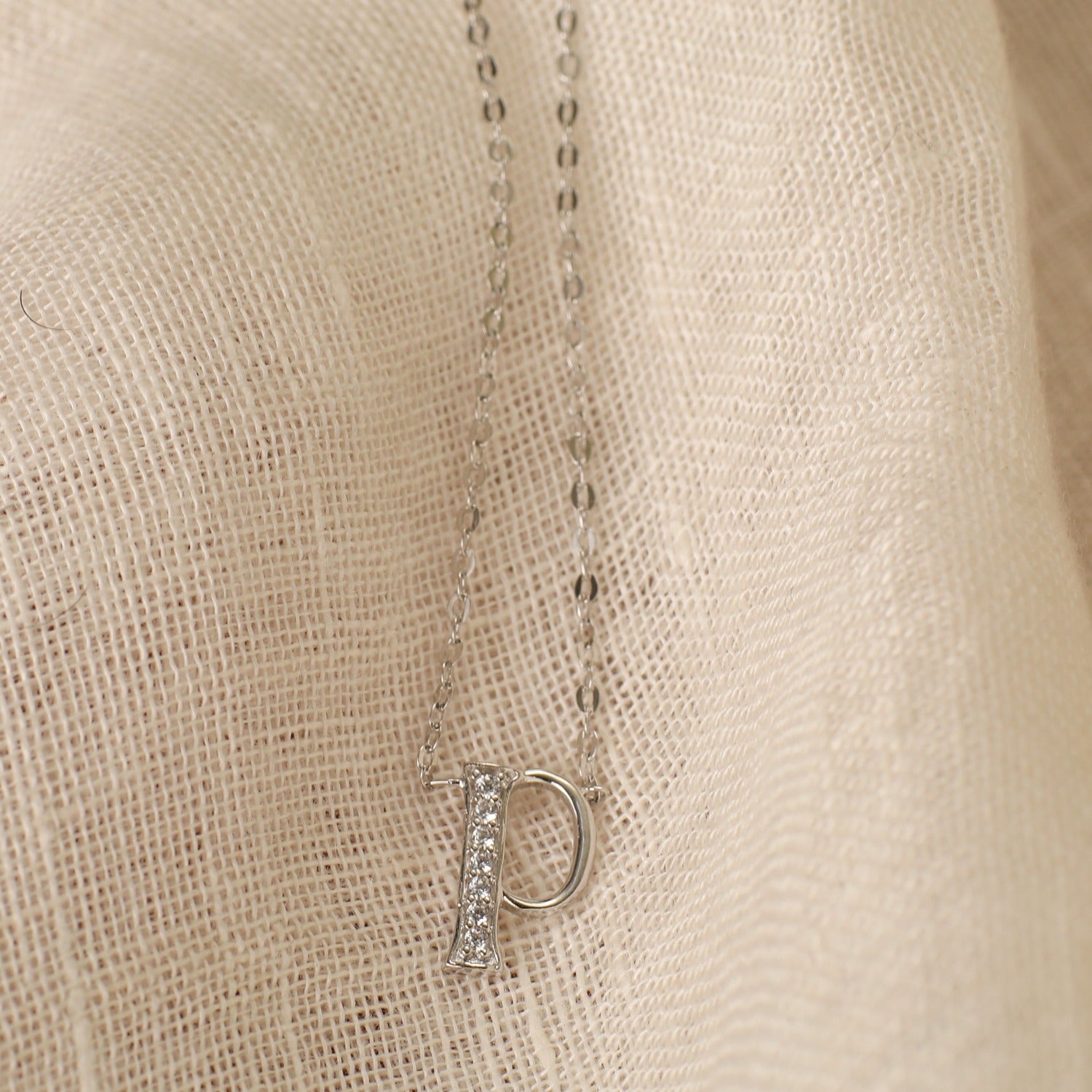 Letter P Alphabet White-Gold Plated Silver Necklace