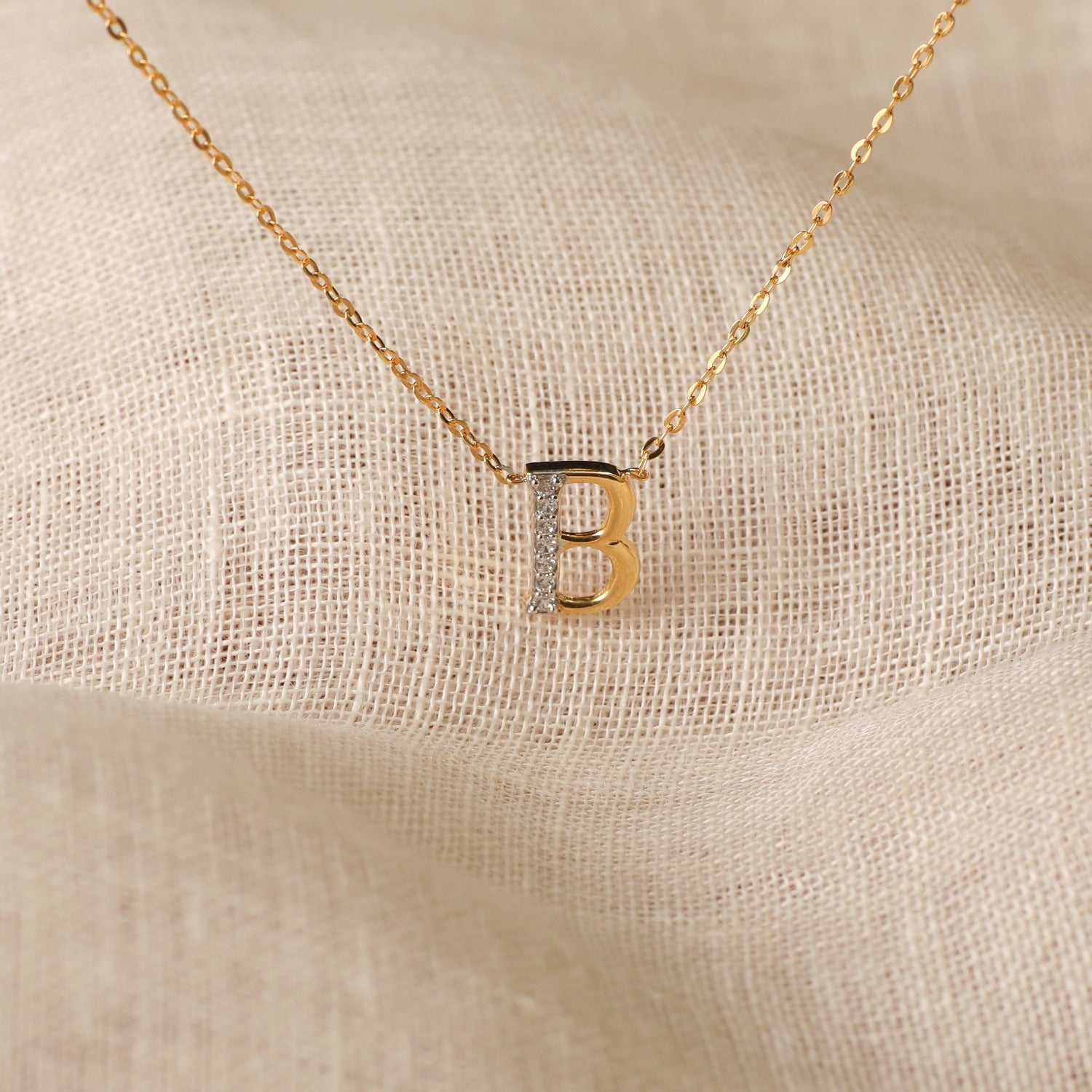 Letter B Alphabet Gold Plated Silver Necklace