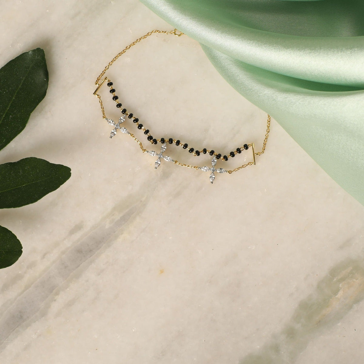 Bracelet Floral Layered CZ Silver Mangalsutra Bracelet