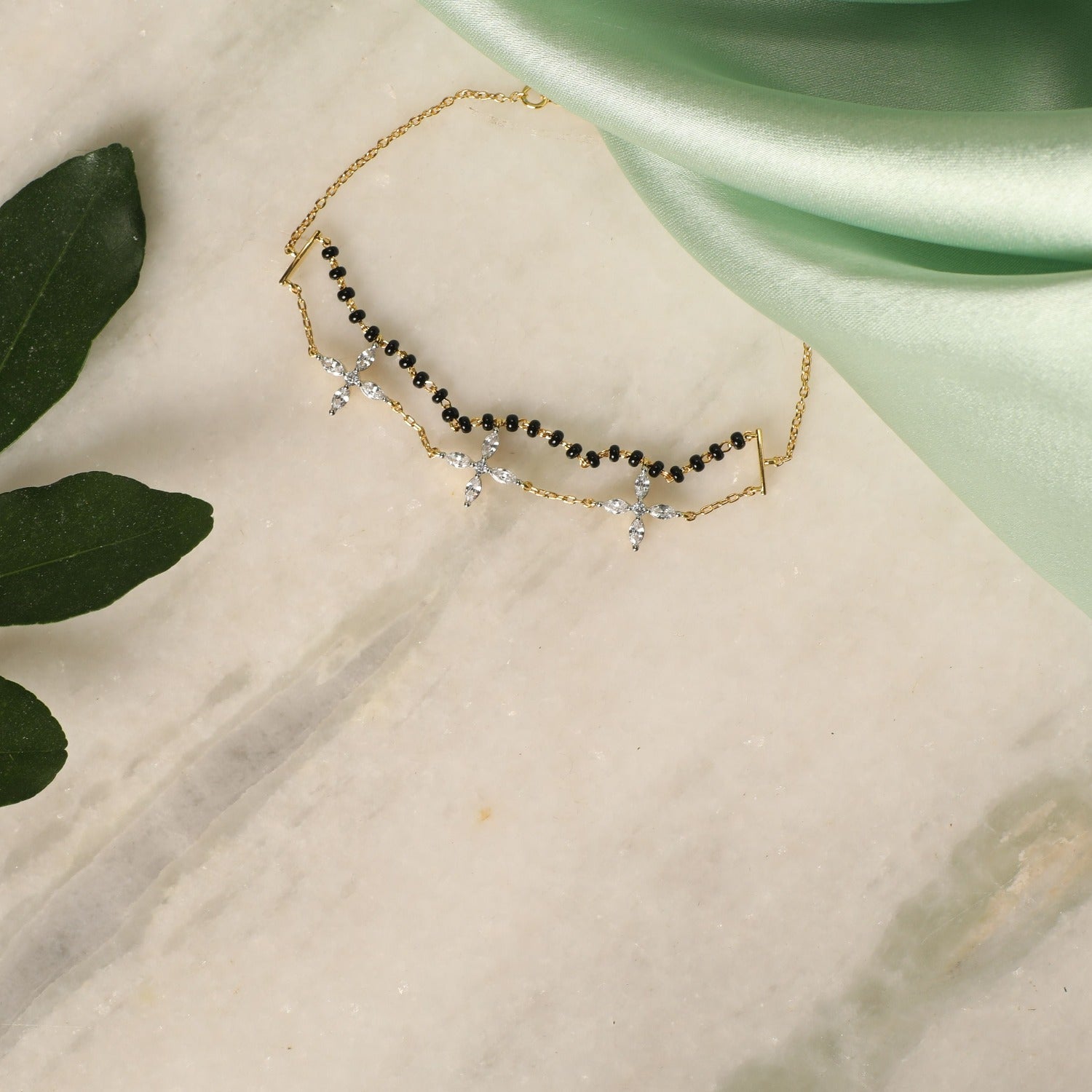 Bracelet Floral Layered CZ Silver Mangalsutra Bracelet