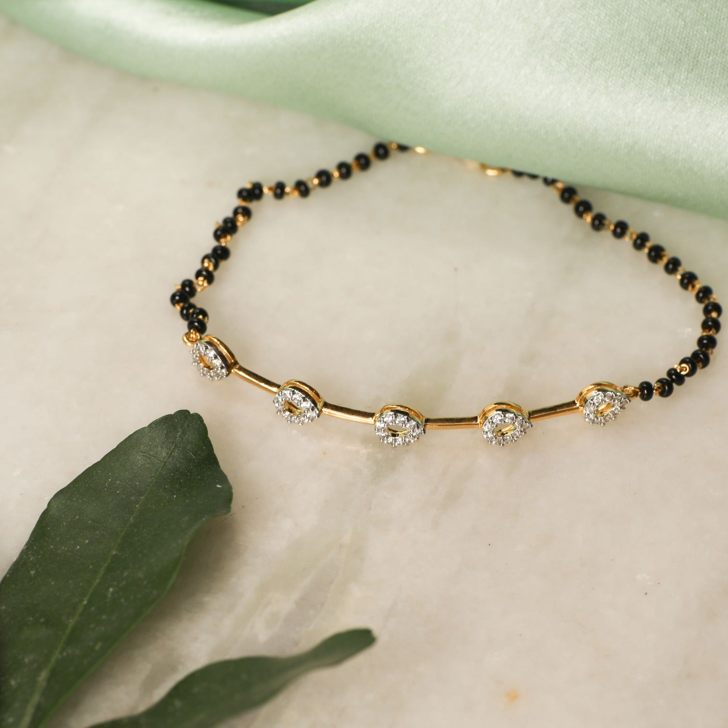 18K Solid Yellow Gold Double Strand Mangalsutra Bracelet