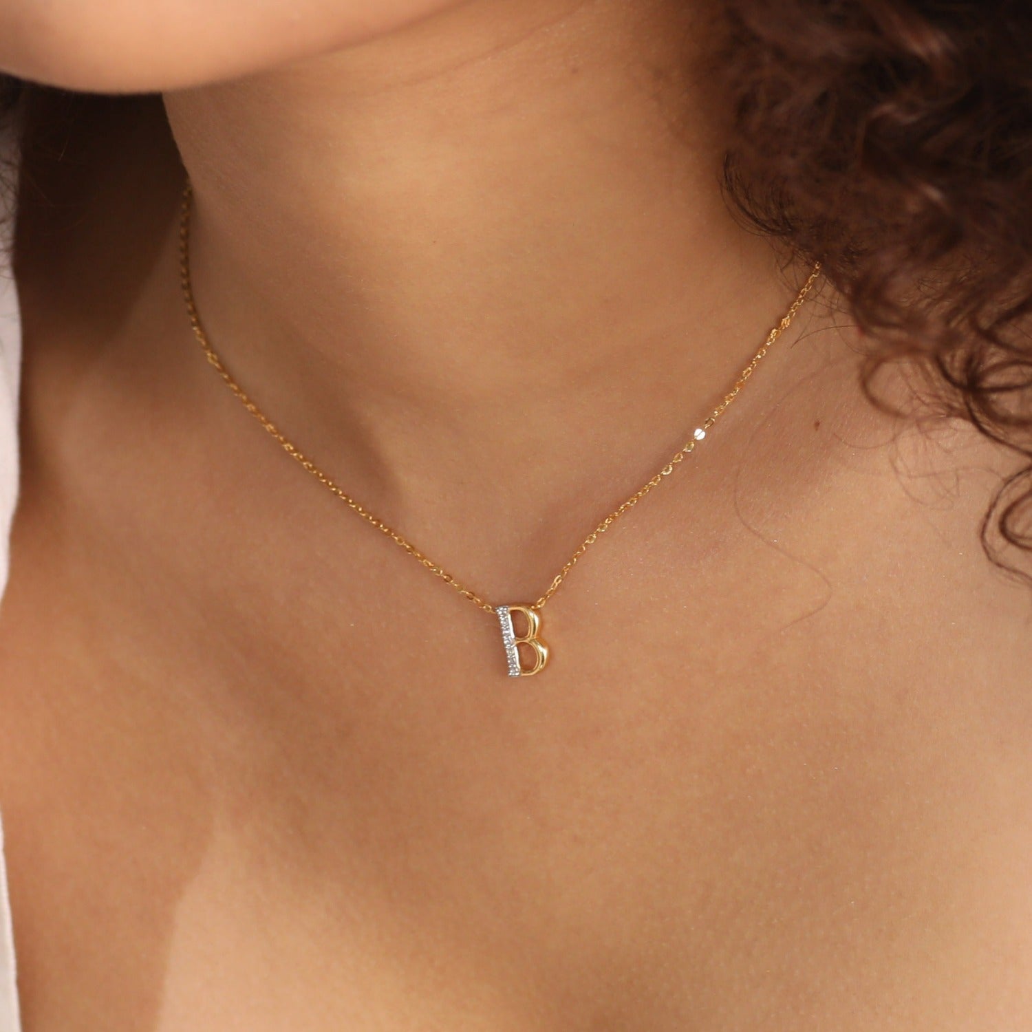 Letter B Alphabet Gold Plated Silver Necklace