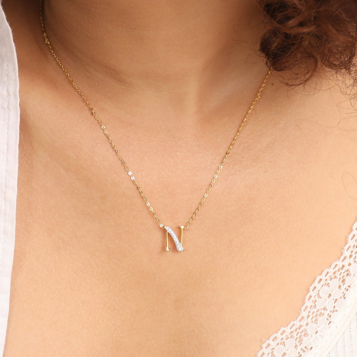 Letter N Alphabet Gold Plated Silver Necklace