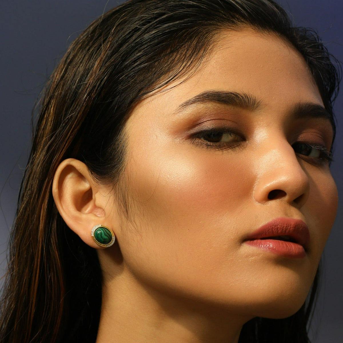 Malachite Classic Oval Silver Stud Earrings