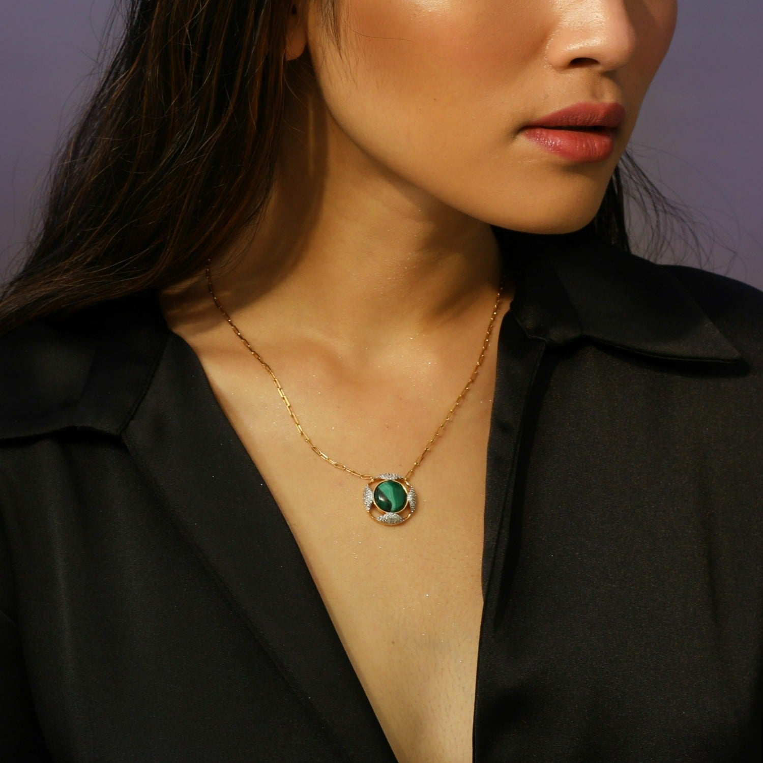 Malachite Geometric Round Charm Necklace