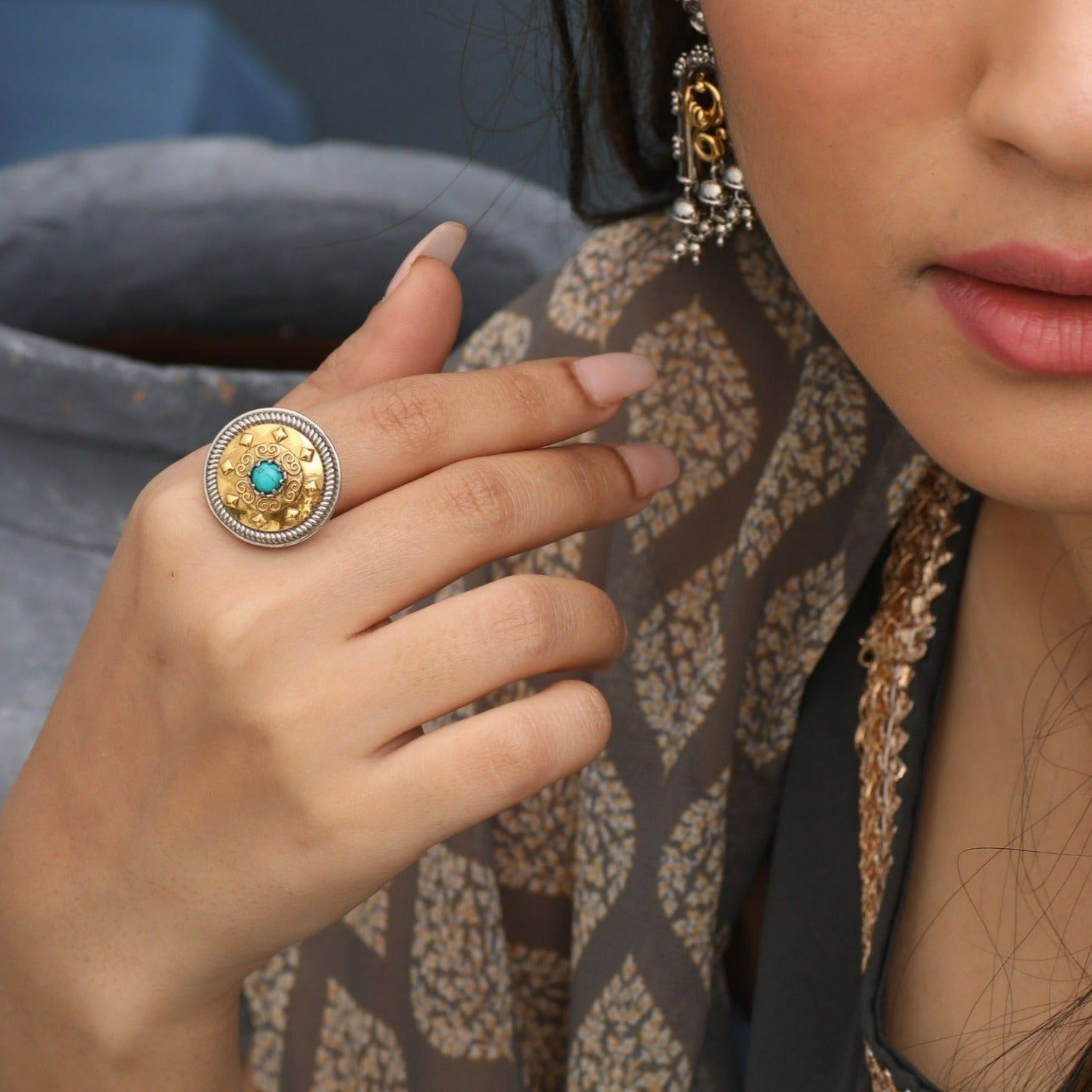 Round Oxidized Silver Ring