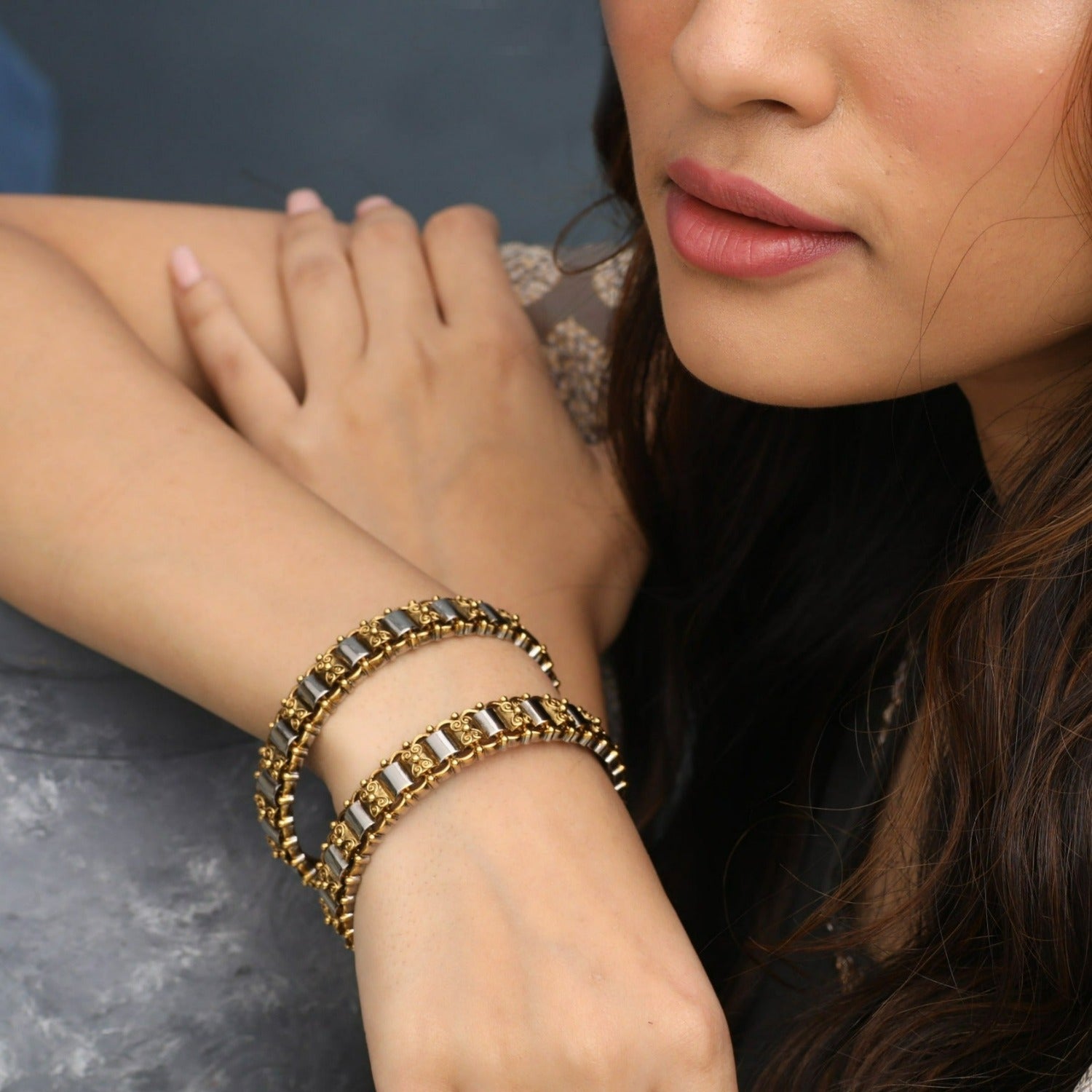 Geometric Oxidized Silver Bangle