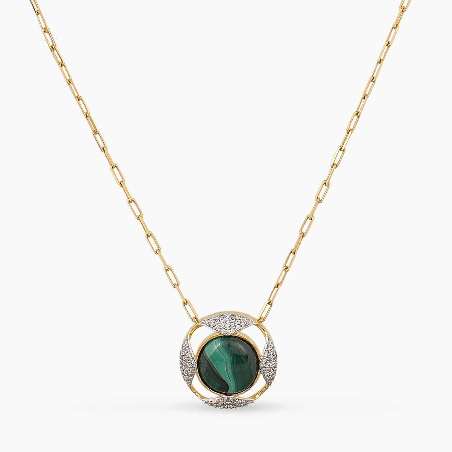 Malachite Geometric Round Charm Necklace