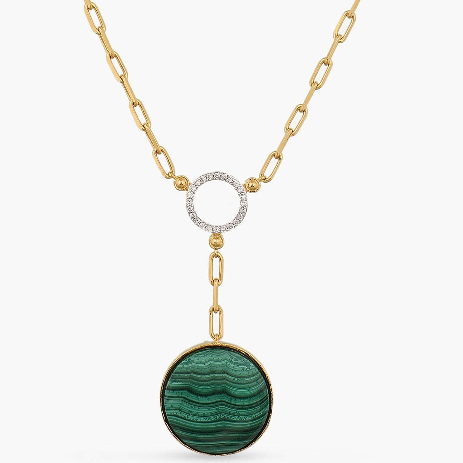 Malachite Round Charm Silver Necklace