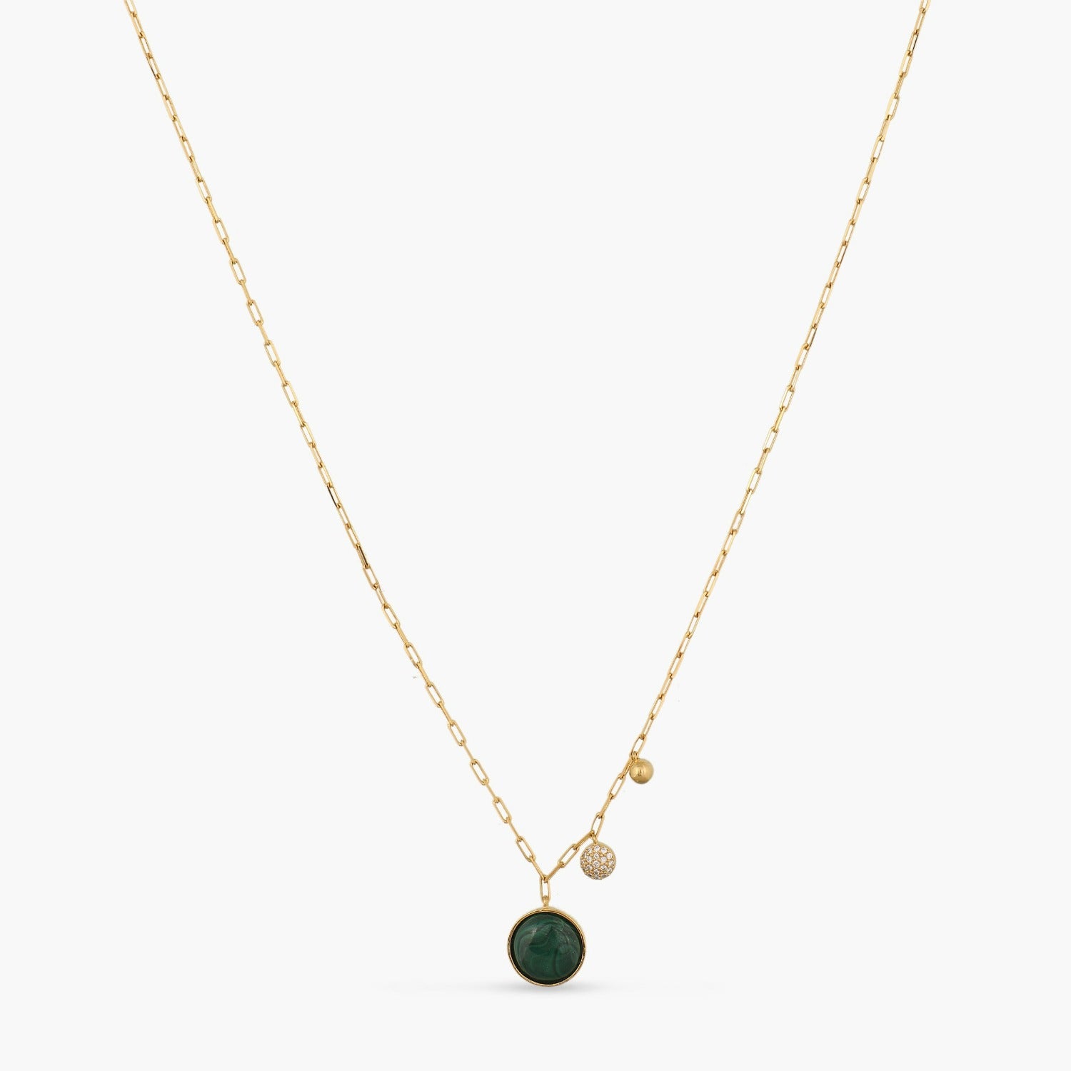 Malachite Classic Round Charm Silver Necklace