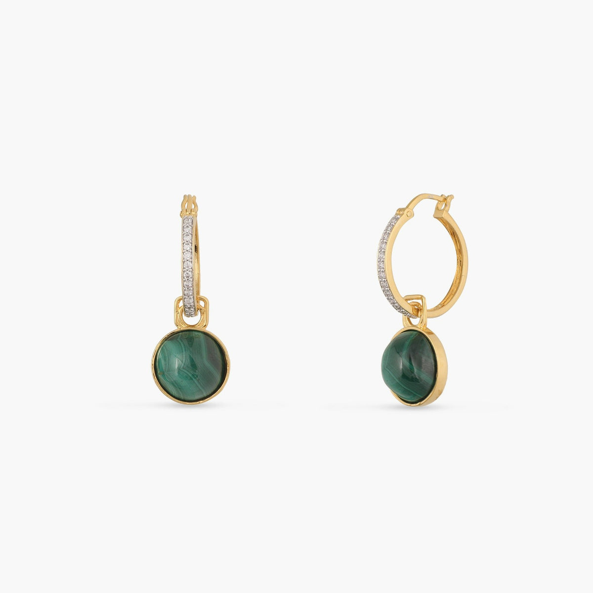Malachite Round Charm Silver Hoop Earrings
