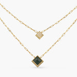 Malachite Duo Layer Square Charm Silver Necklace