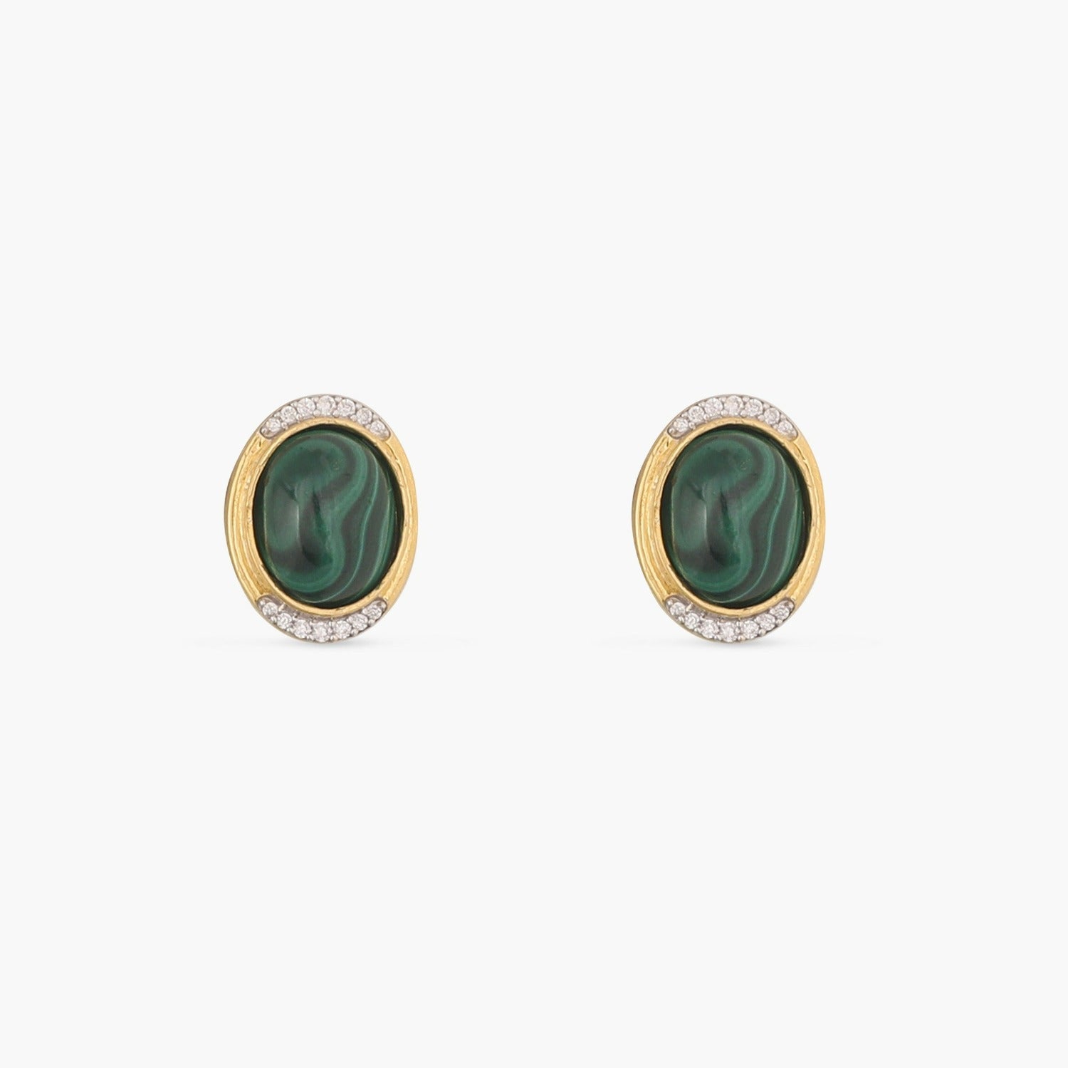 Malachite Classic Oval Silver Stud Earrings