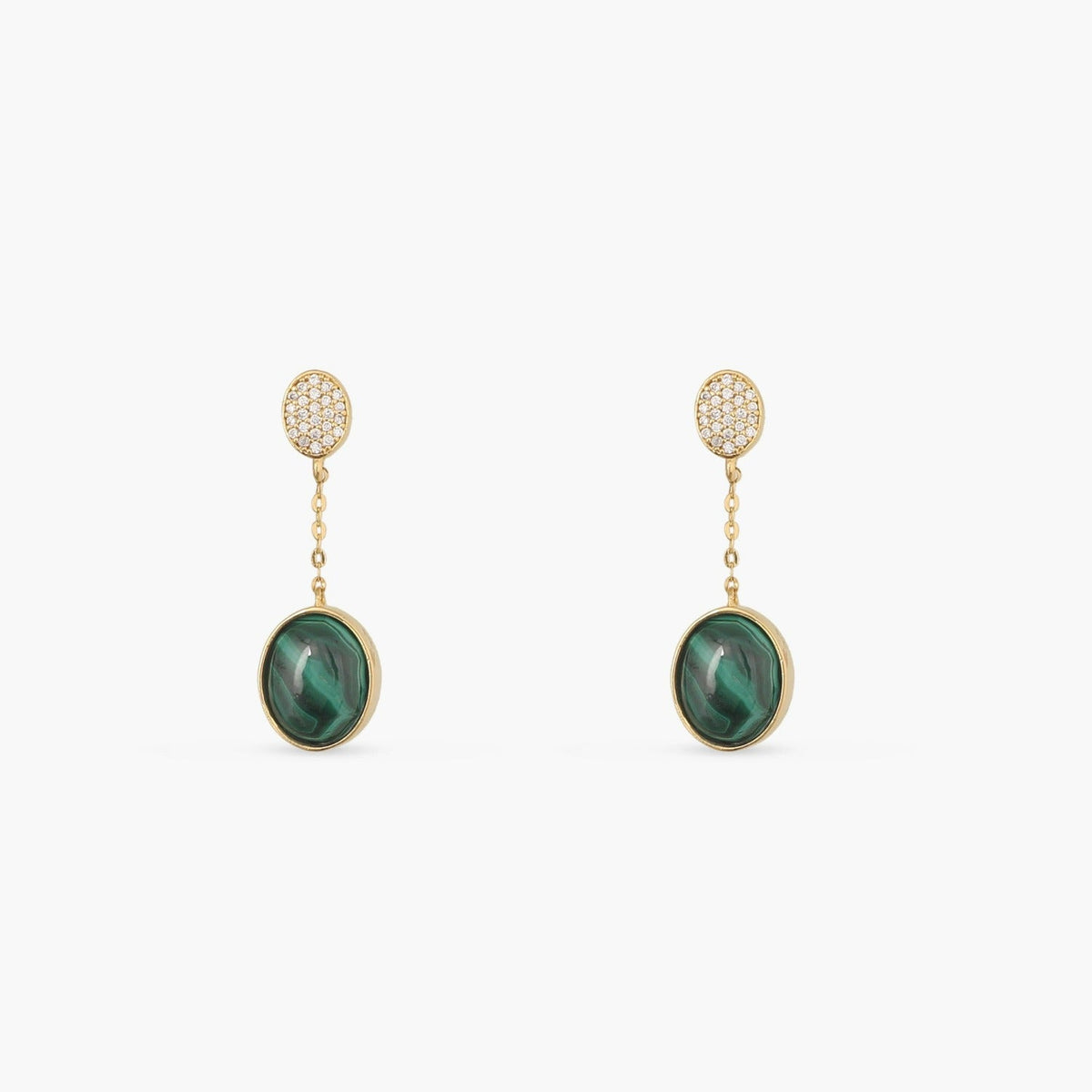 Earrings Malachite Oval Charm Silver Drop Earrings