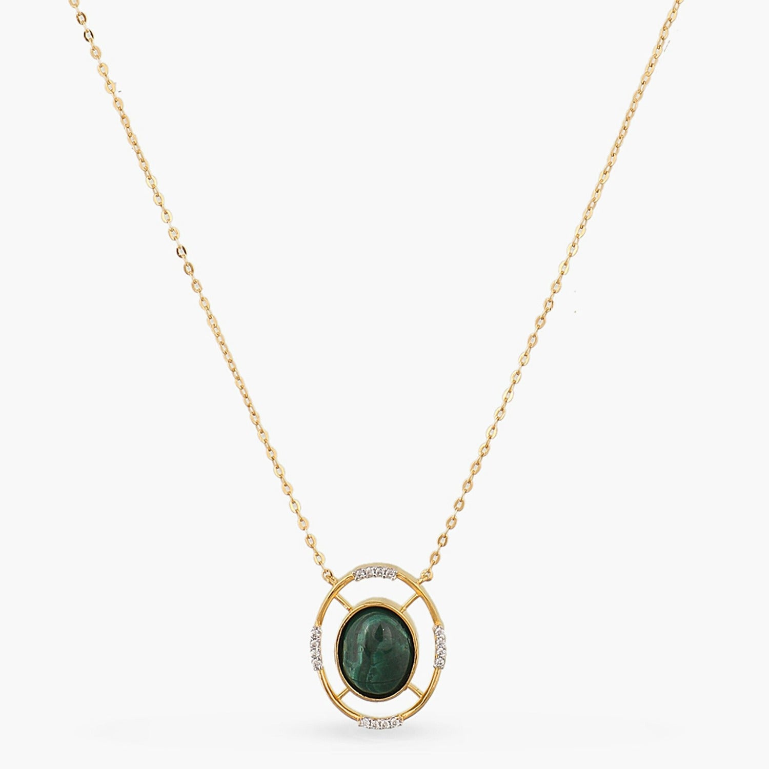 Malachite Statement Oval Charm Silver Necklace