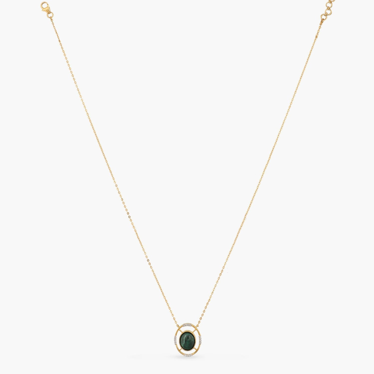 Malachite Statement Oval Charm Silver Necklace