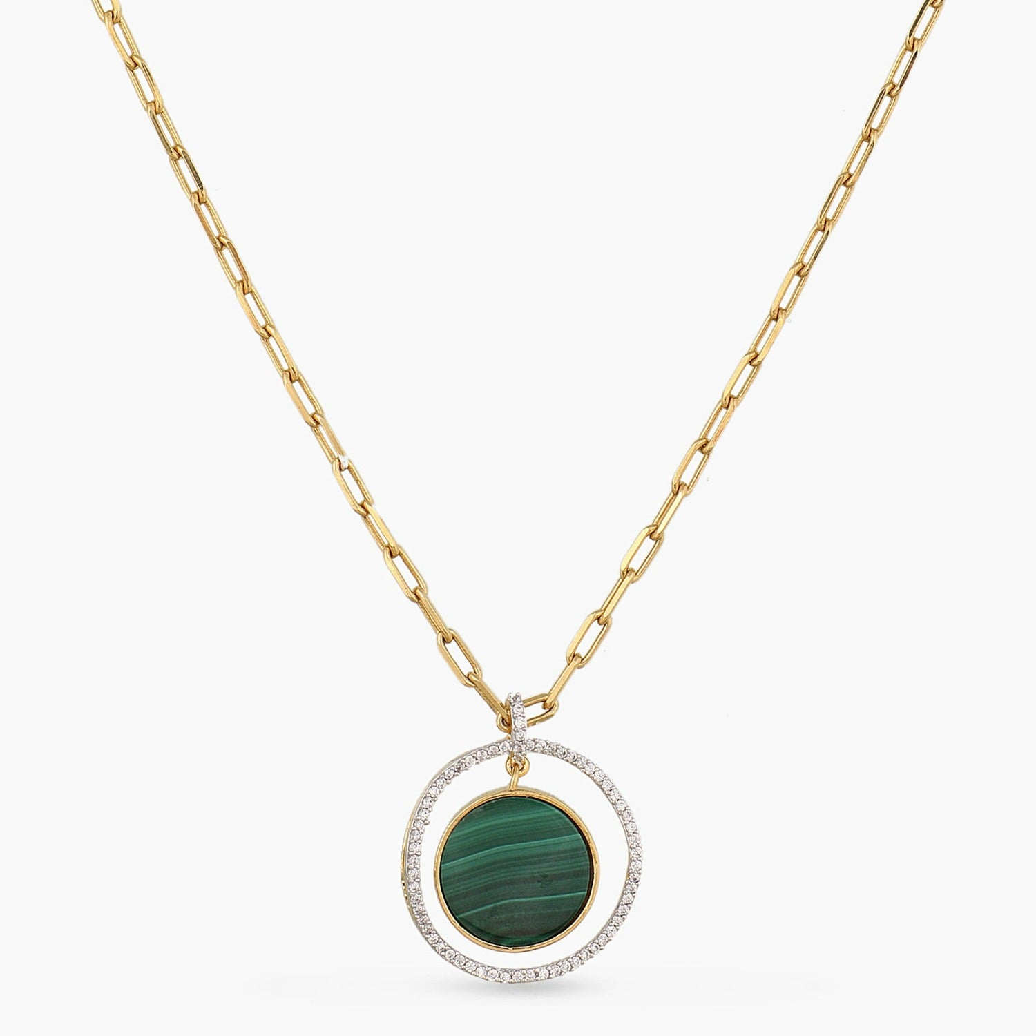 Malachite Statement Round Charm Silver Necklace