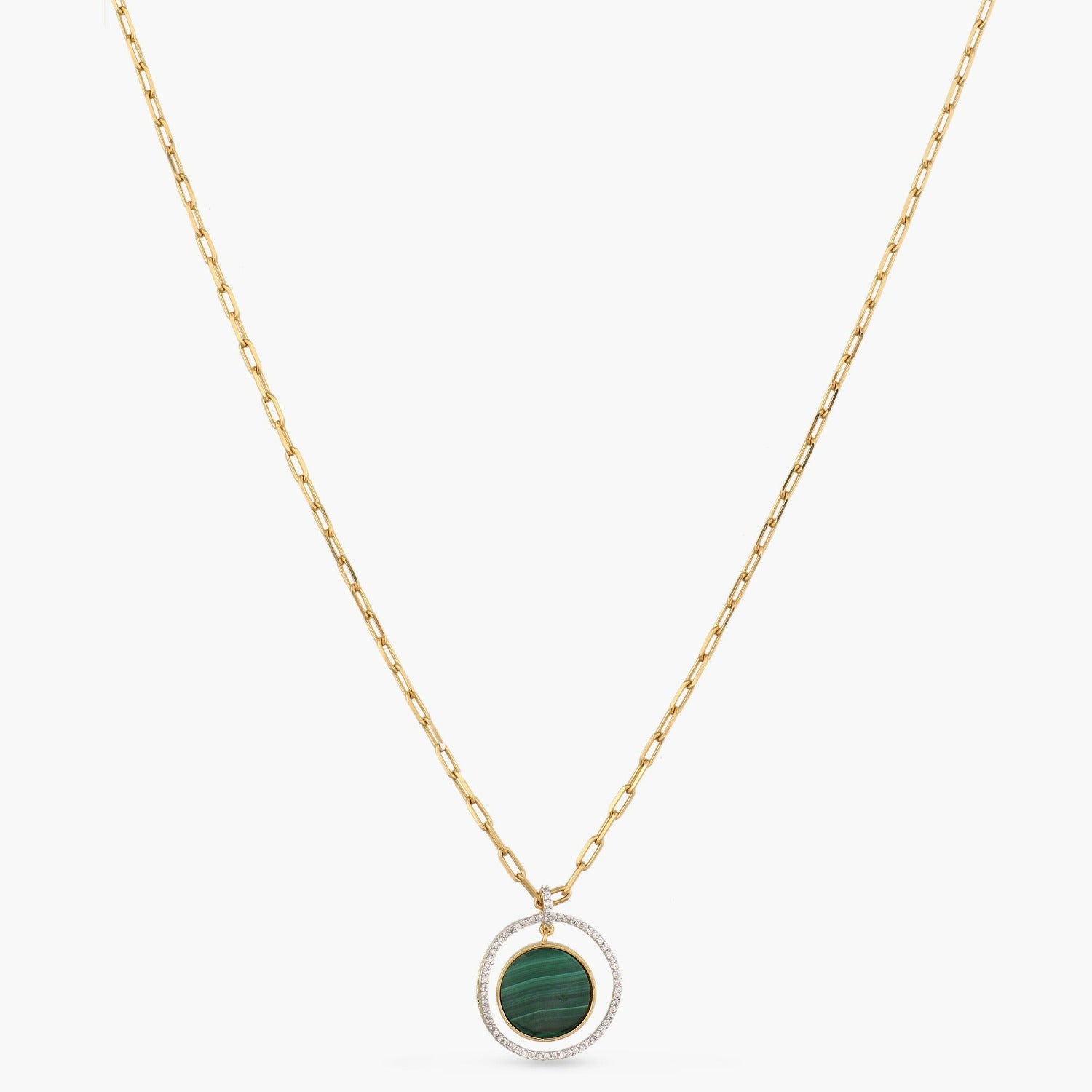 Malachite Statement Round Charm Silver Necklace