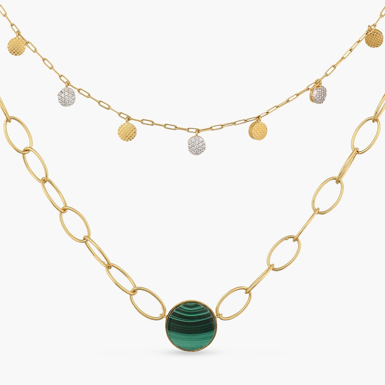 Malachite Two-Layer Statement Silver Necklace