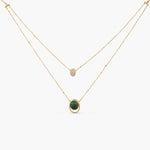 Malachite Duo Layer Oval Charm Silver Necklace