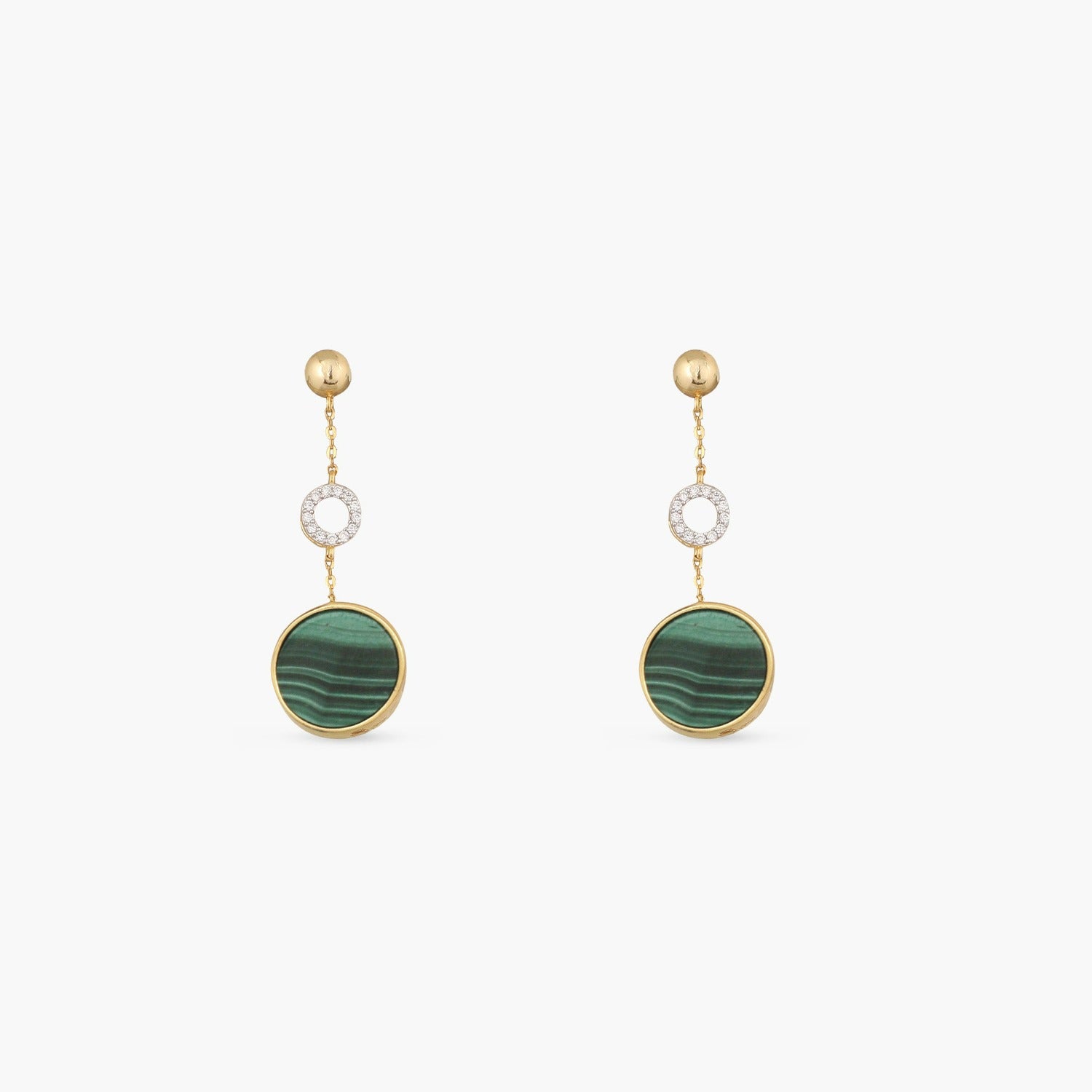 Malachite Round Charm Silver Drop Earrings