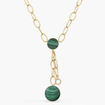 Malachite Dual Charm Silver Tie-Chain Necklace