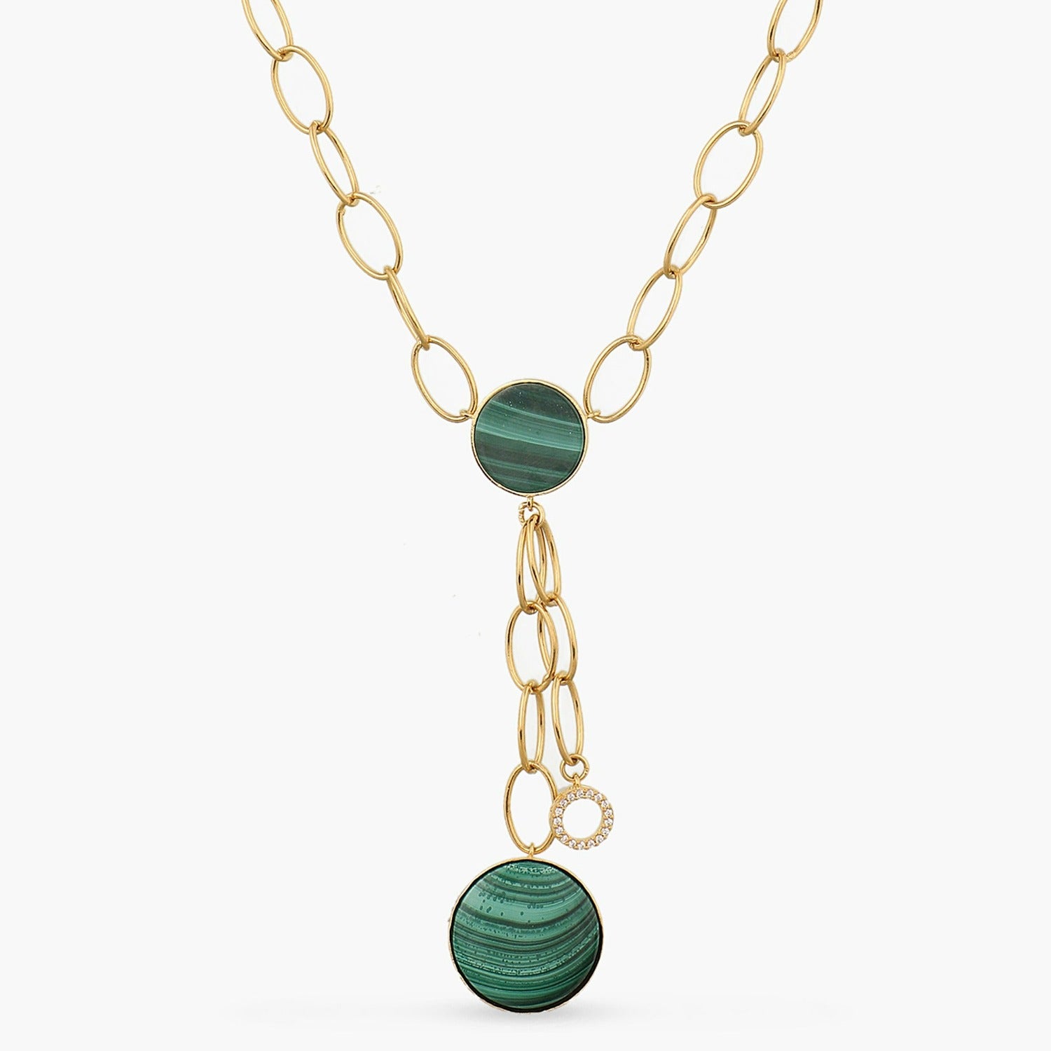 Malachite Dual Charm Silver Tie-Chain Necklace